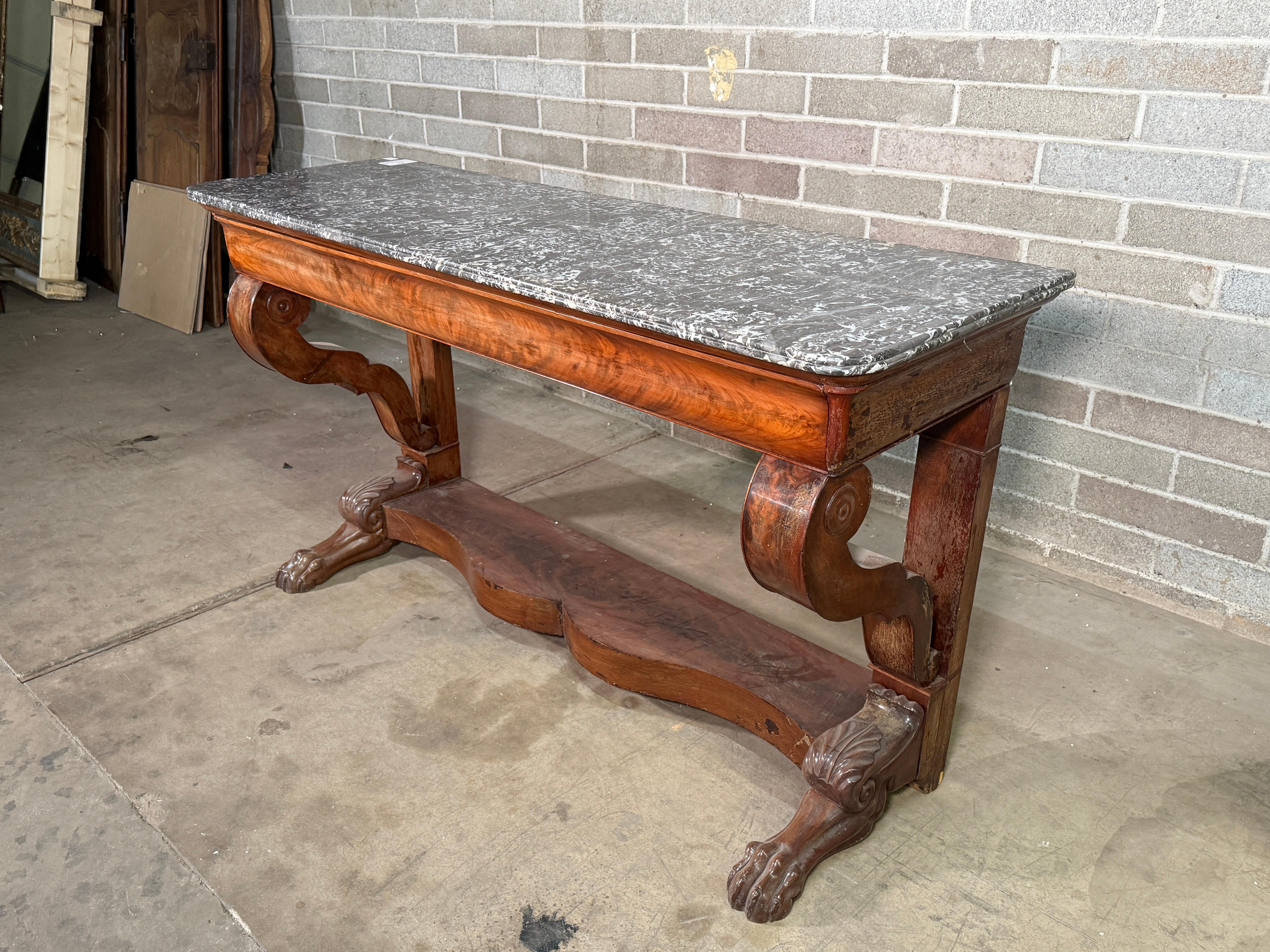 C1830 French Louis Philippe Mahogany & Saint Anne's Marble Console In Excellent Condition For Sale In Scottsdale, AZ