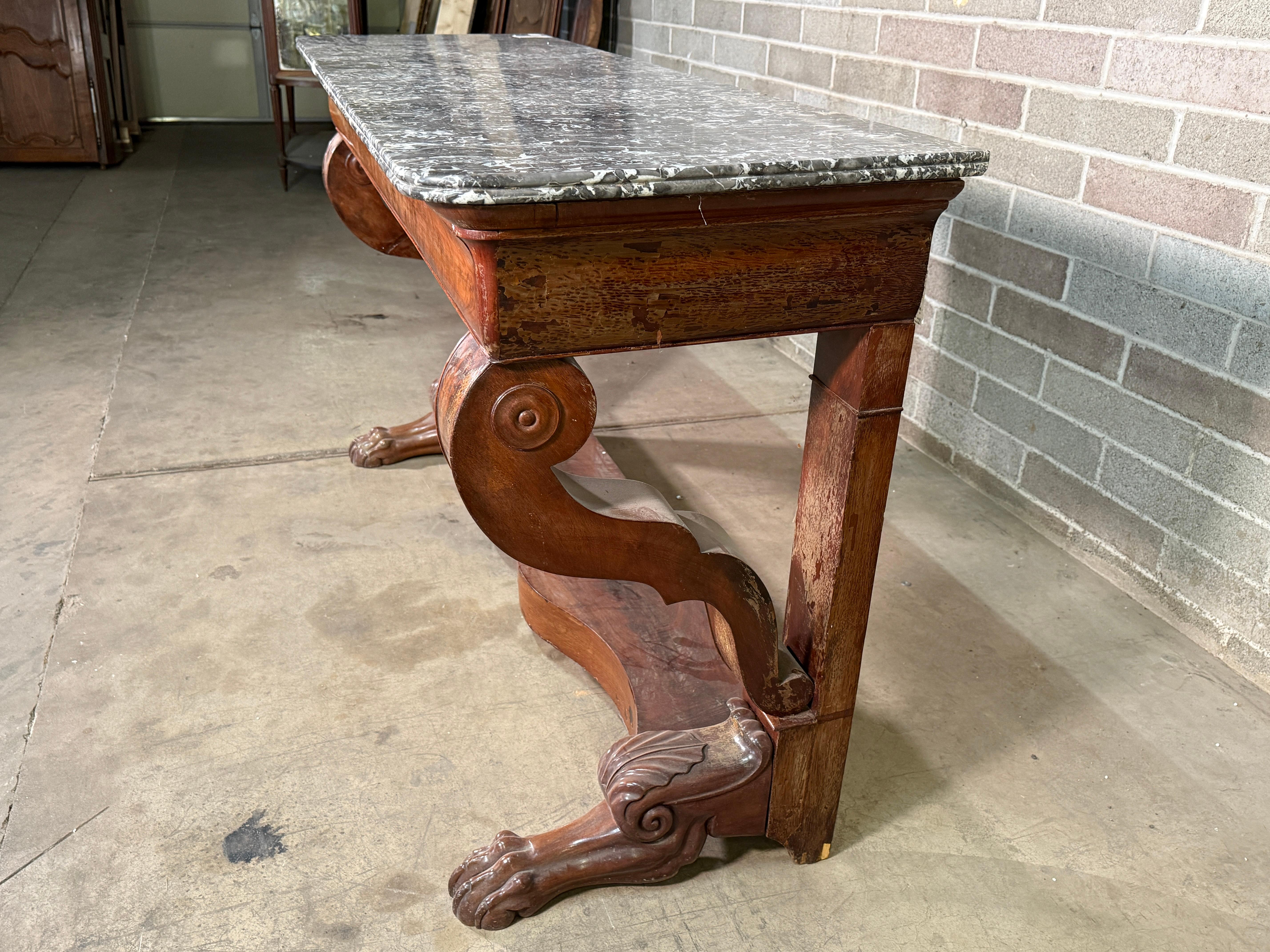 19th Century C1830 French Louis Philippe Mahogany & Saint Anne's Marble Console For Sale
