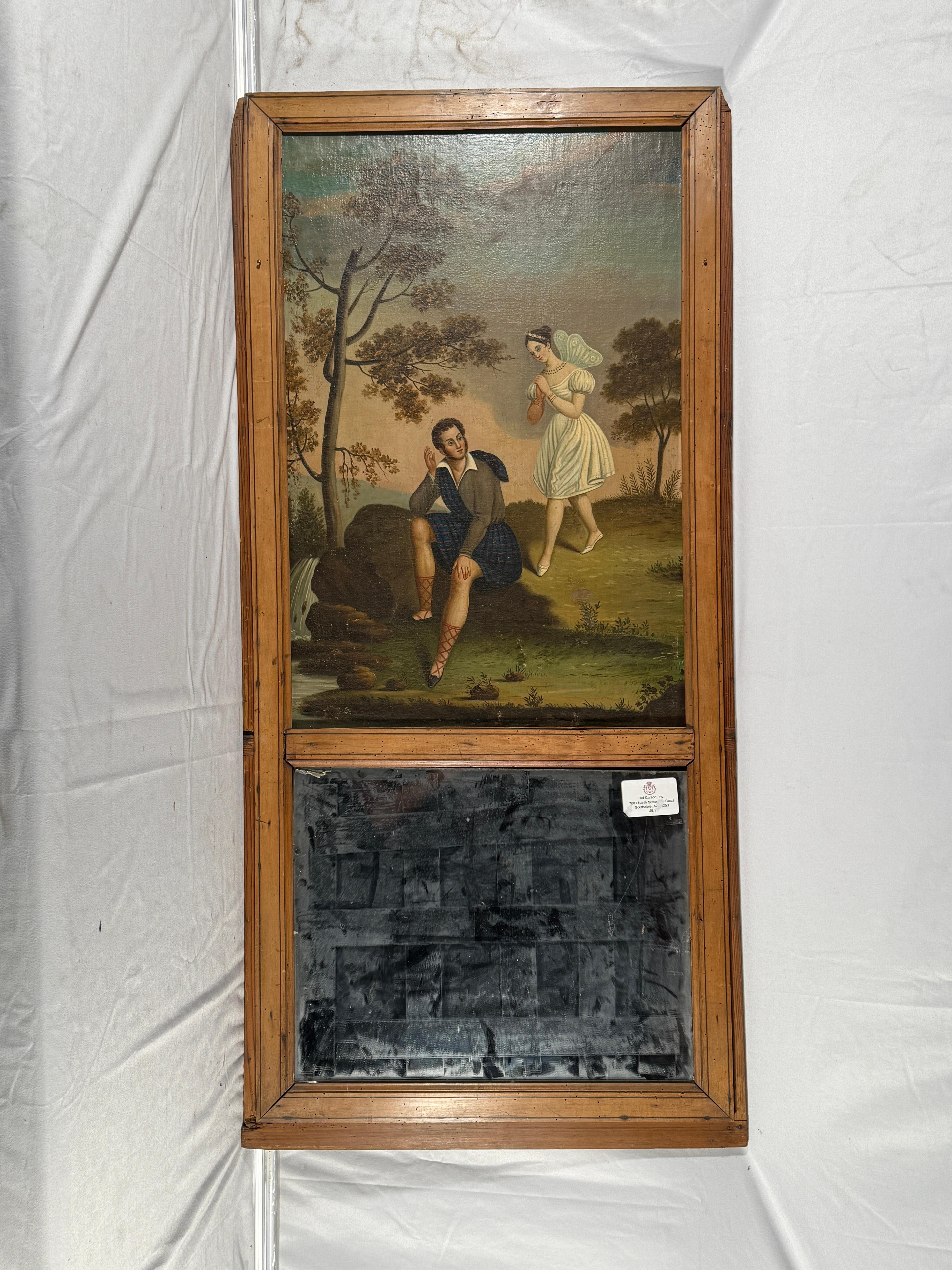 C1830 Französisch Louis Philippe Trumeau Spiegel mit Kilted & Feerique durch einen Strom. Schönes Stück in Frankreich gekauft. Altersgerechte Abnutzung, siehe detaillierte Fotos oder Nachricht an uns mit Fragen. 