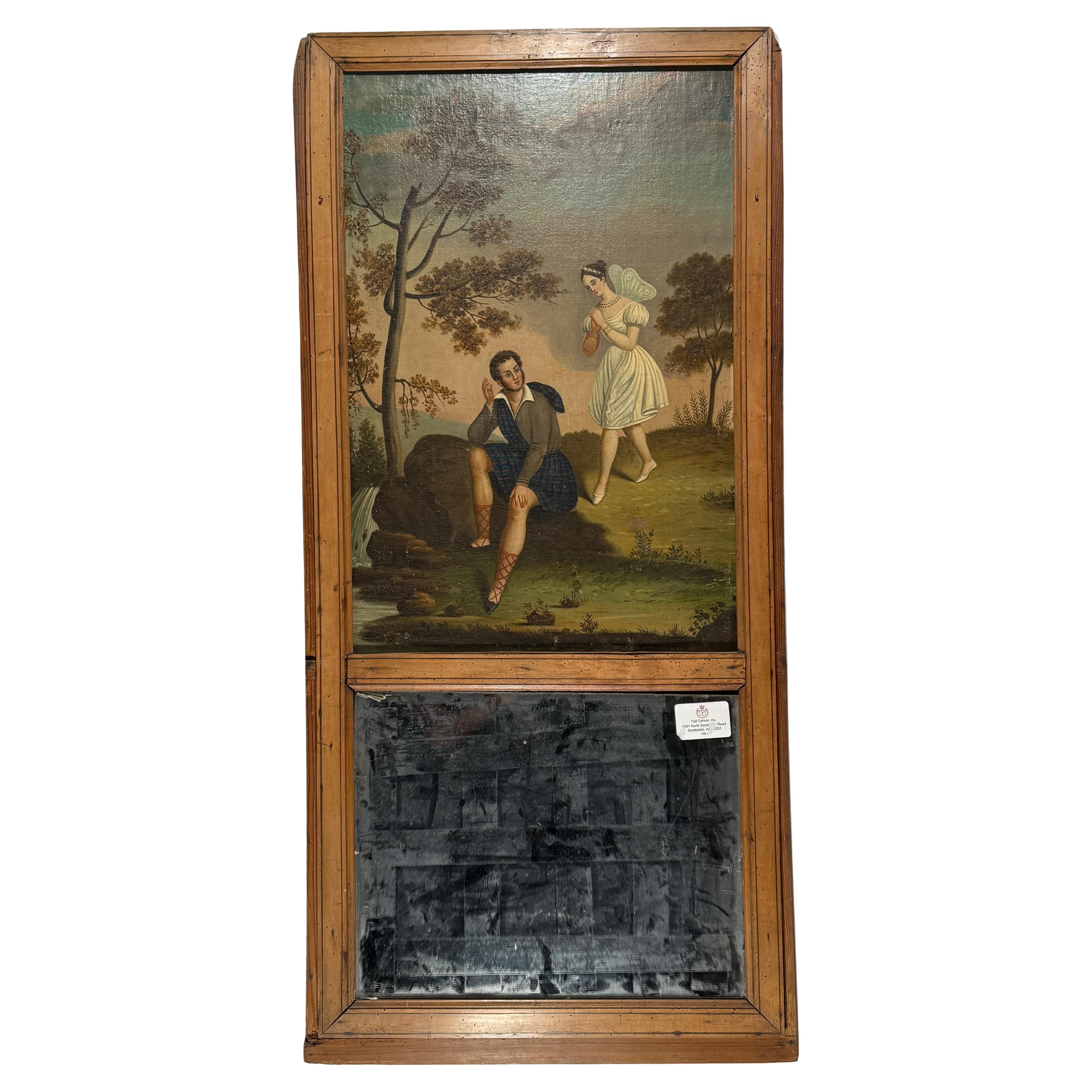 C1830 Französisch Louis Philippe Trumeau Spiegel mit Kilted & Feerique durch einen Strom im Angebot