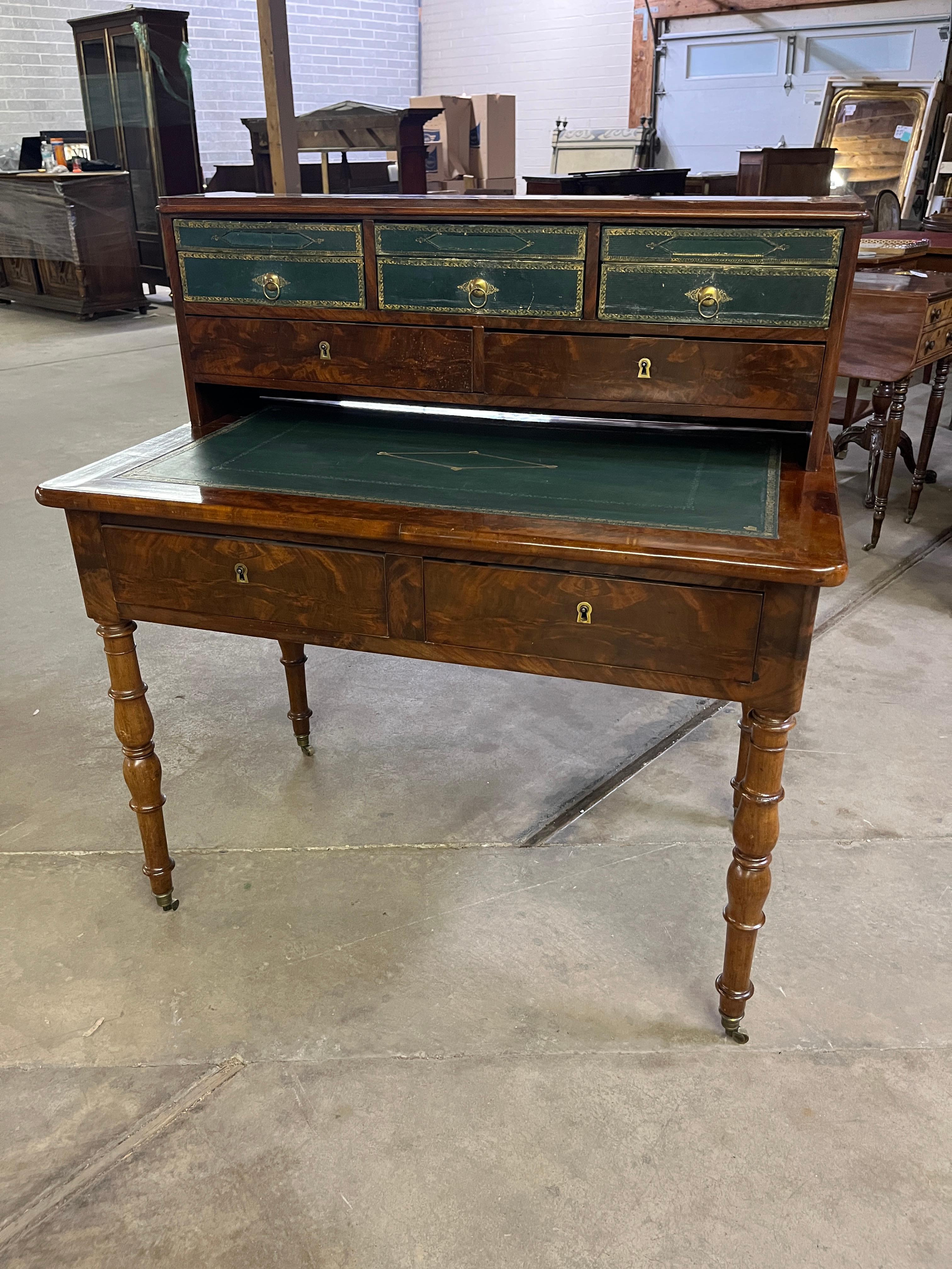 C1830 Louis Philippe Mahogany Document Desk with Leather Faced Drawers. Age appropriate wear, see detailed photos or message us with questions. 

Desk Height: 28.5