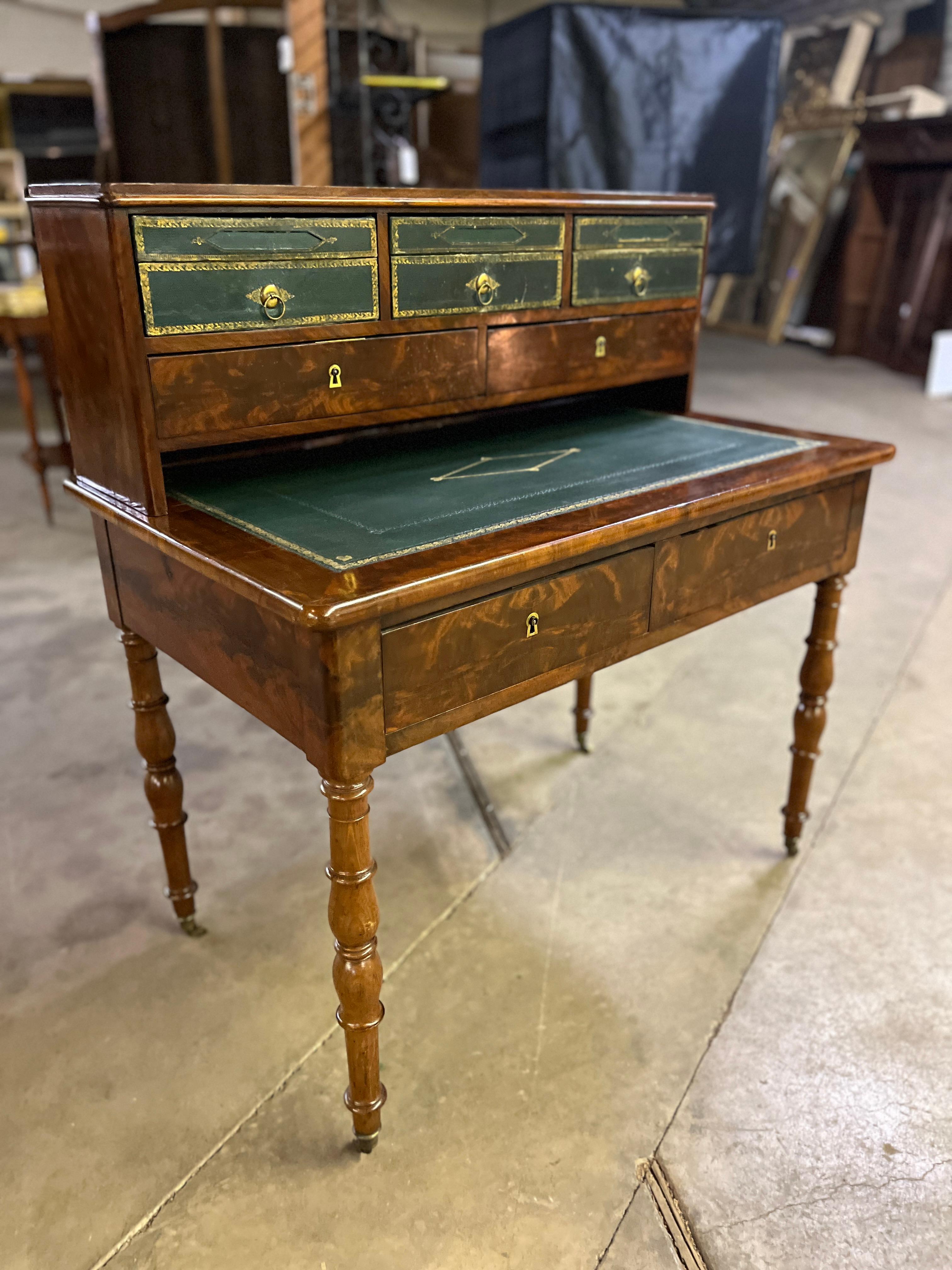 French C1830 Louis Philippe Mahogany Document Desk with Leather Faced Drawers For Sale