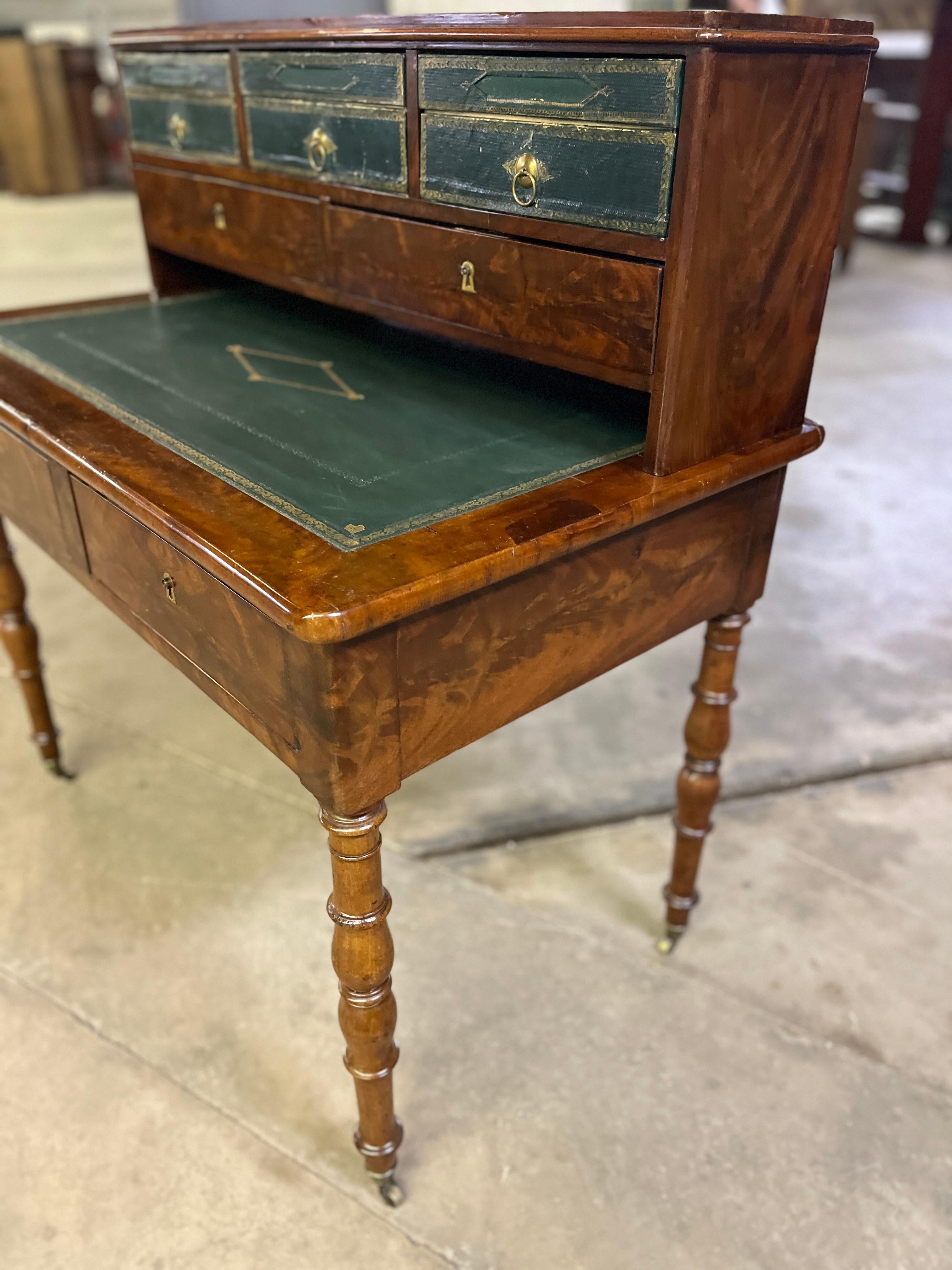 C1830 Louis Philippe Mahogany Document Desk with Leather Faced Drawers For Sale 3
