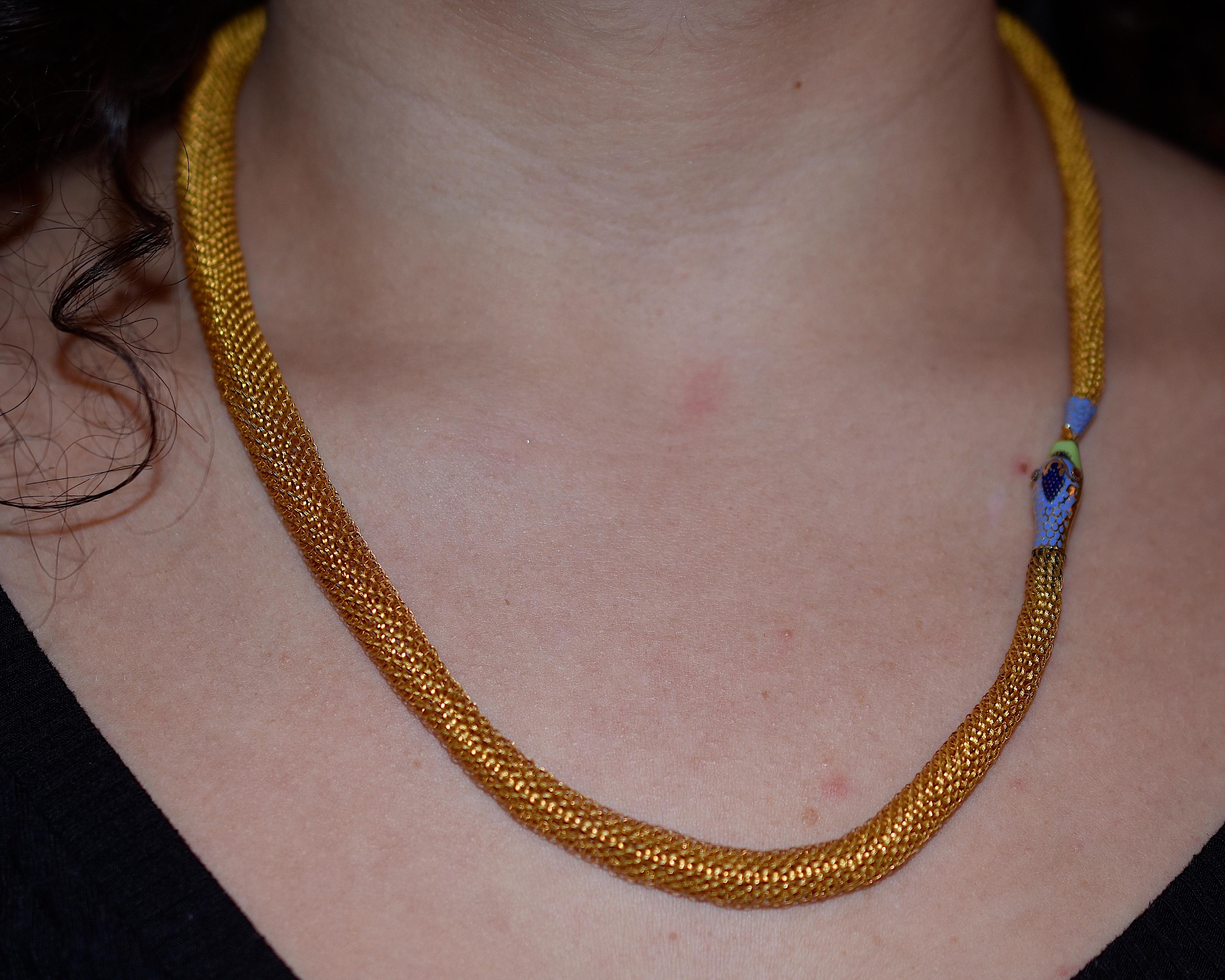 18K Snake Necklace with Enamelwork and Amethyst Paste Eyes, circa 1830 For Sale 5