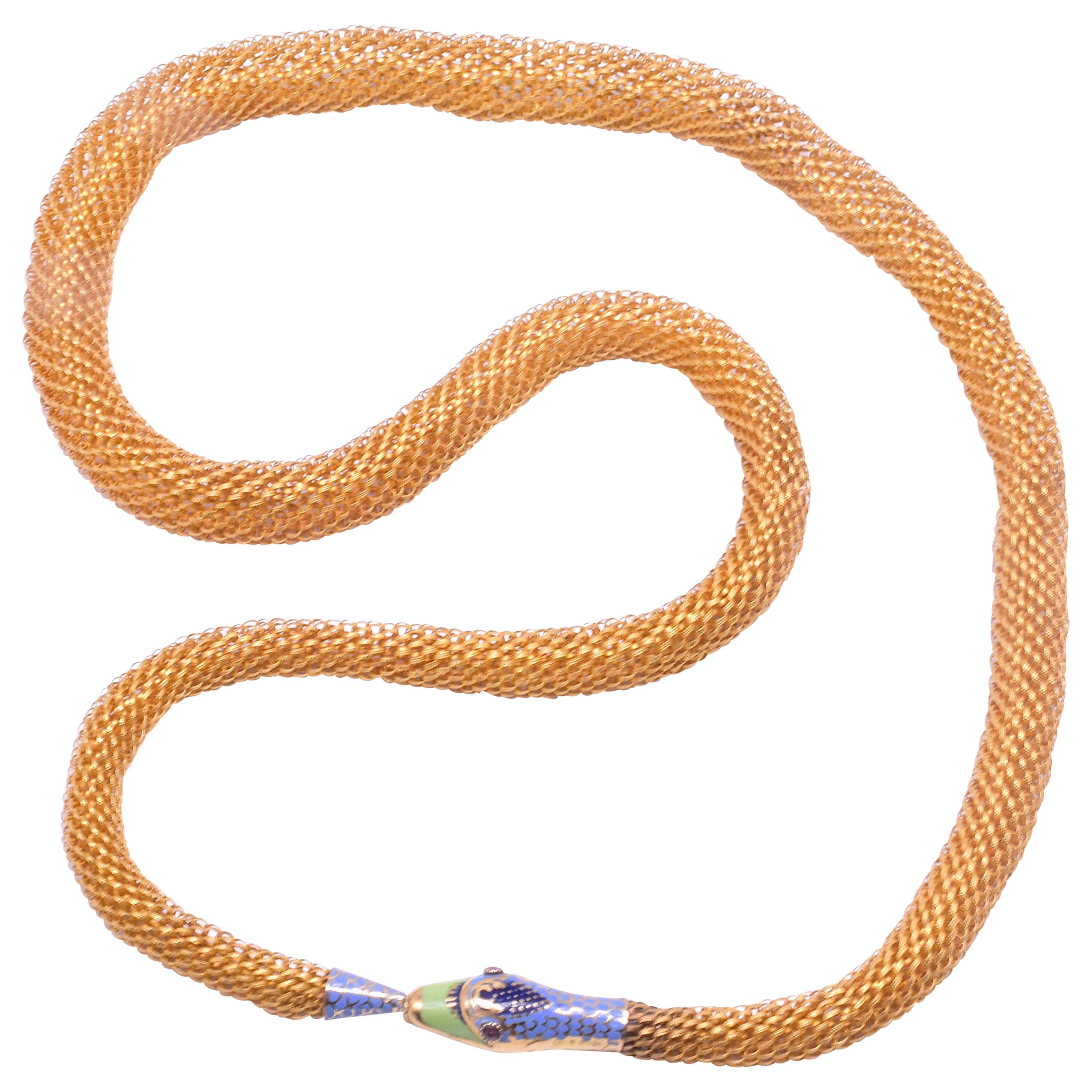 18K Snake Necklace with Enamelwork and Amethyst Paste Eyes, circa 1830 For Sale
