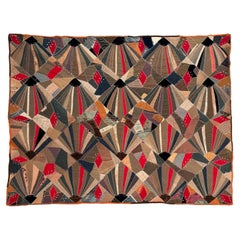 c.1830's Crazy Quilt in Taupes, Browns, Navy and Reds, Velvet, Linen, Cotton