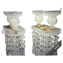 c1830's Pair Georgian Regency Cut Crystal Double Candle Holders/ Girandoles