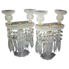 c1830's Pair Georgian Regency Cut Crystal Double Candle Holders/ Girandoles
