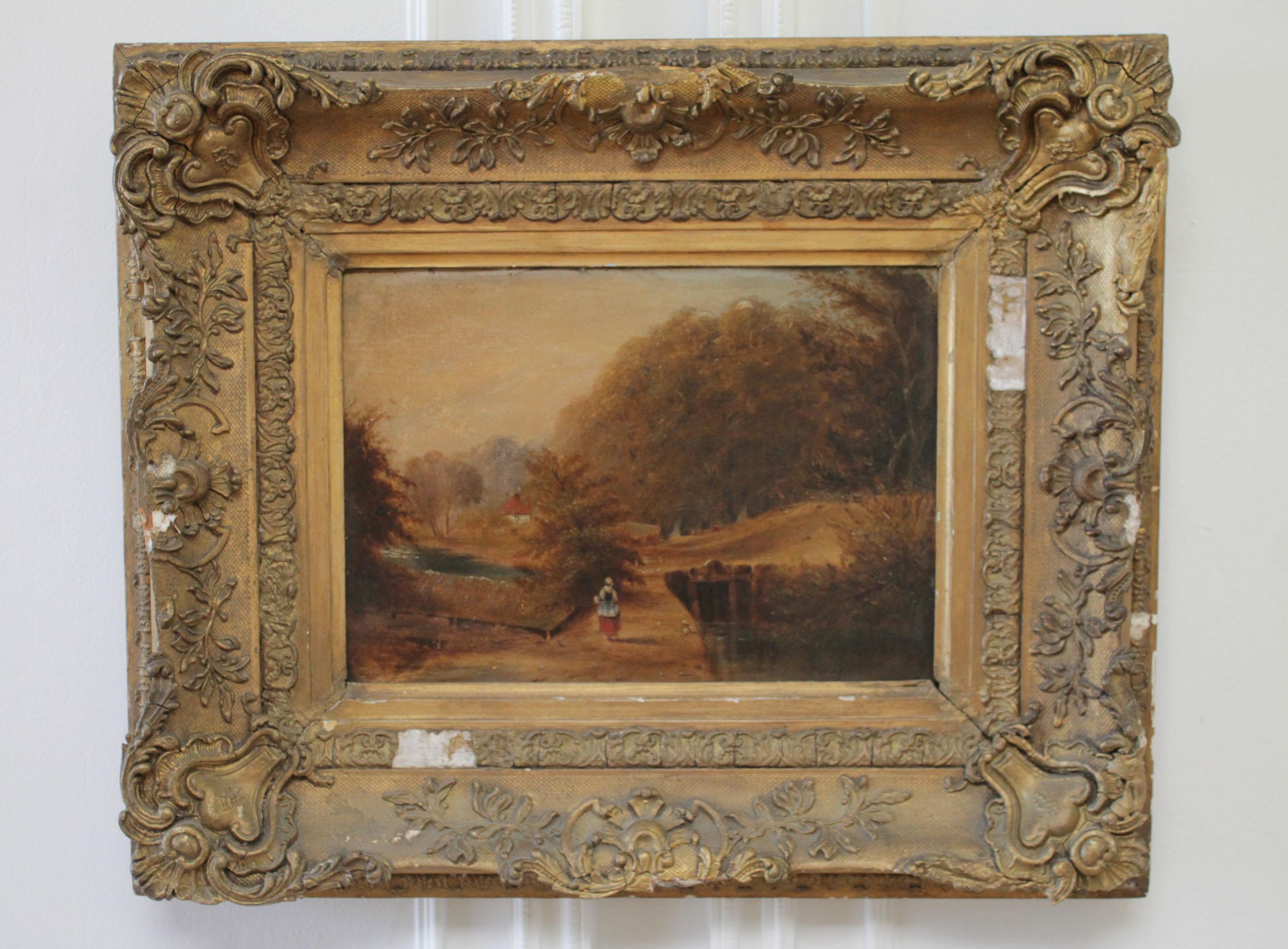 Roberson and Miller oil on canvas
Woman walking in the fields,
circa 1835-1838.
In original giltwood frame with minor loses.
   
