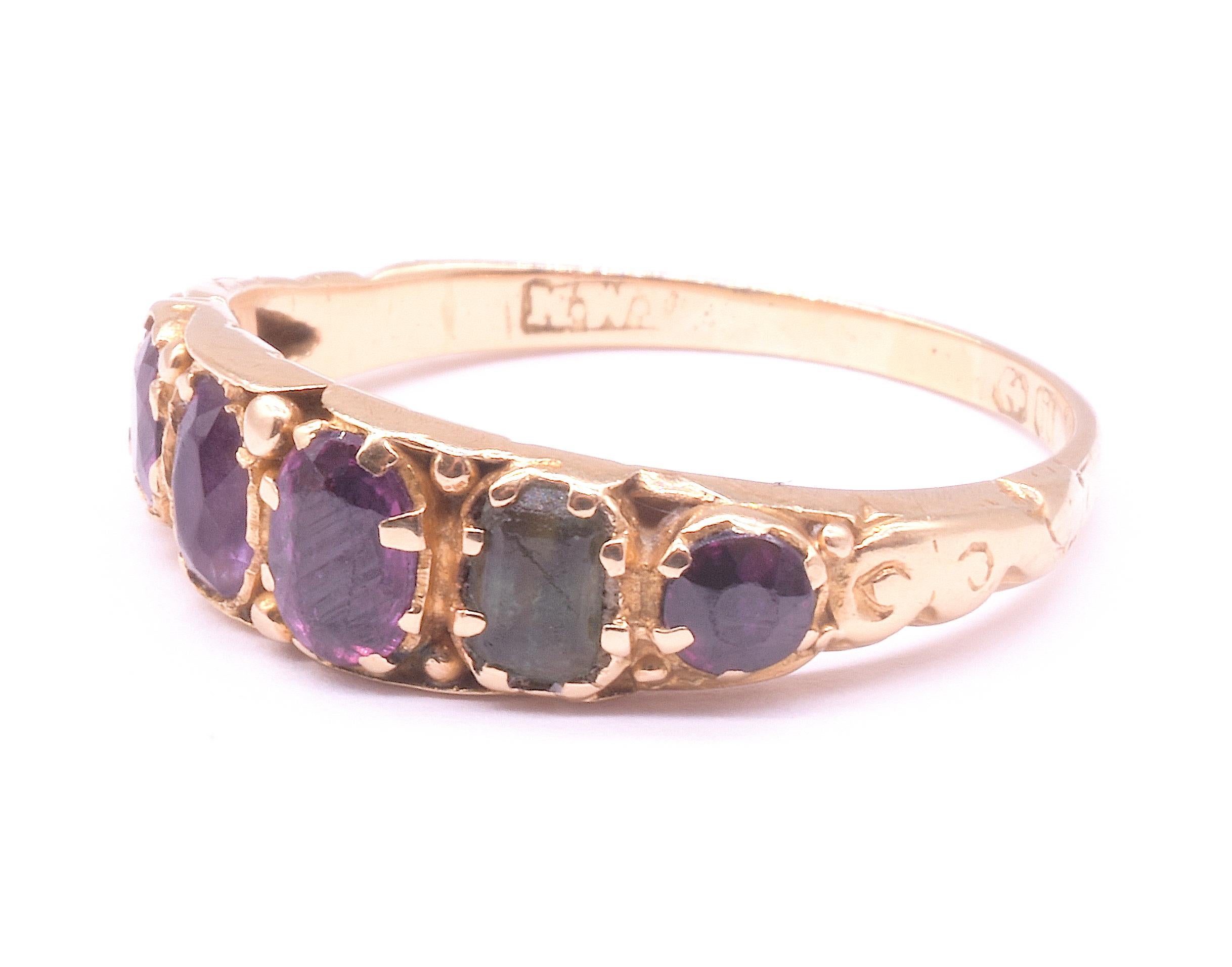 C1840 Anillo Regard de 15 quilates con rubí, esmeralda, granate, amatista, rubí y diamante en Bueno estado para la venta en Baltimore, MD