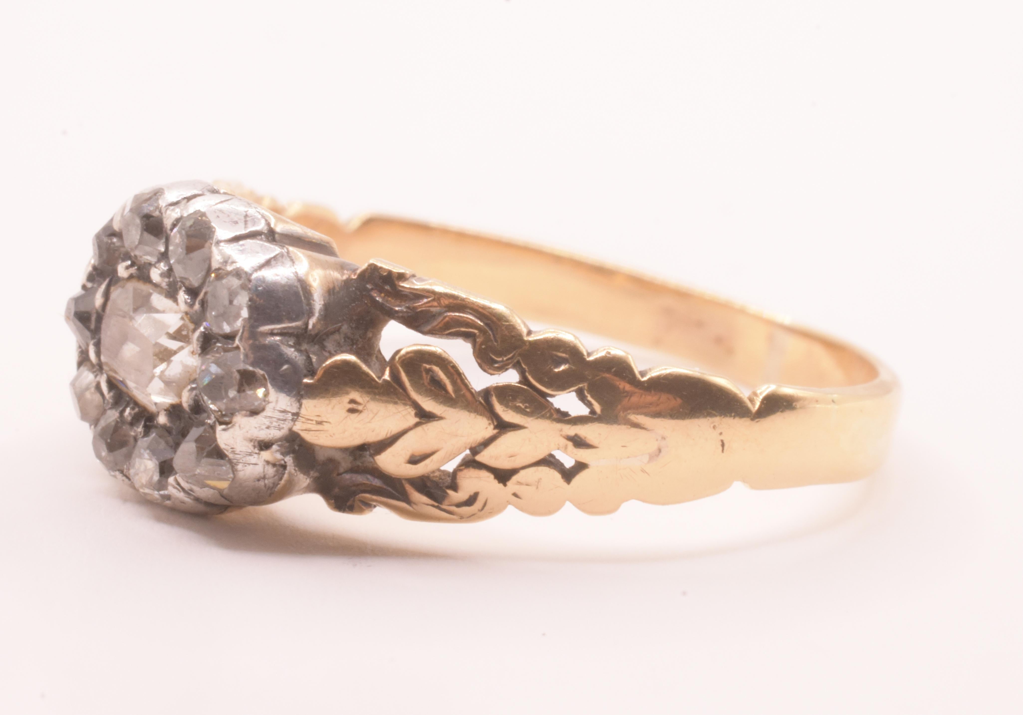 Taglio vecchia miniera C1840 18K Early Victorian or Late Georgian Diamond Cluster Ring in vendita