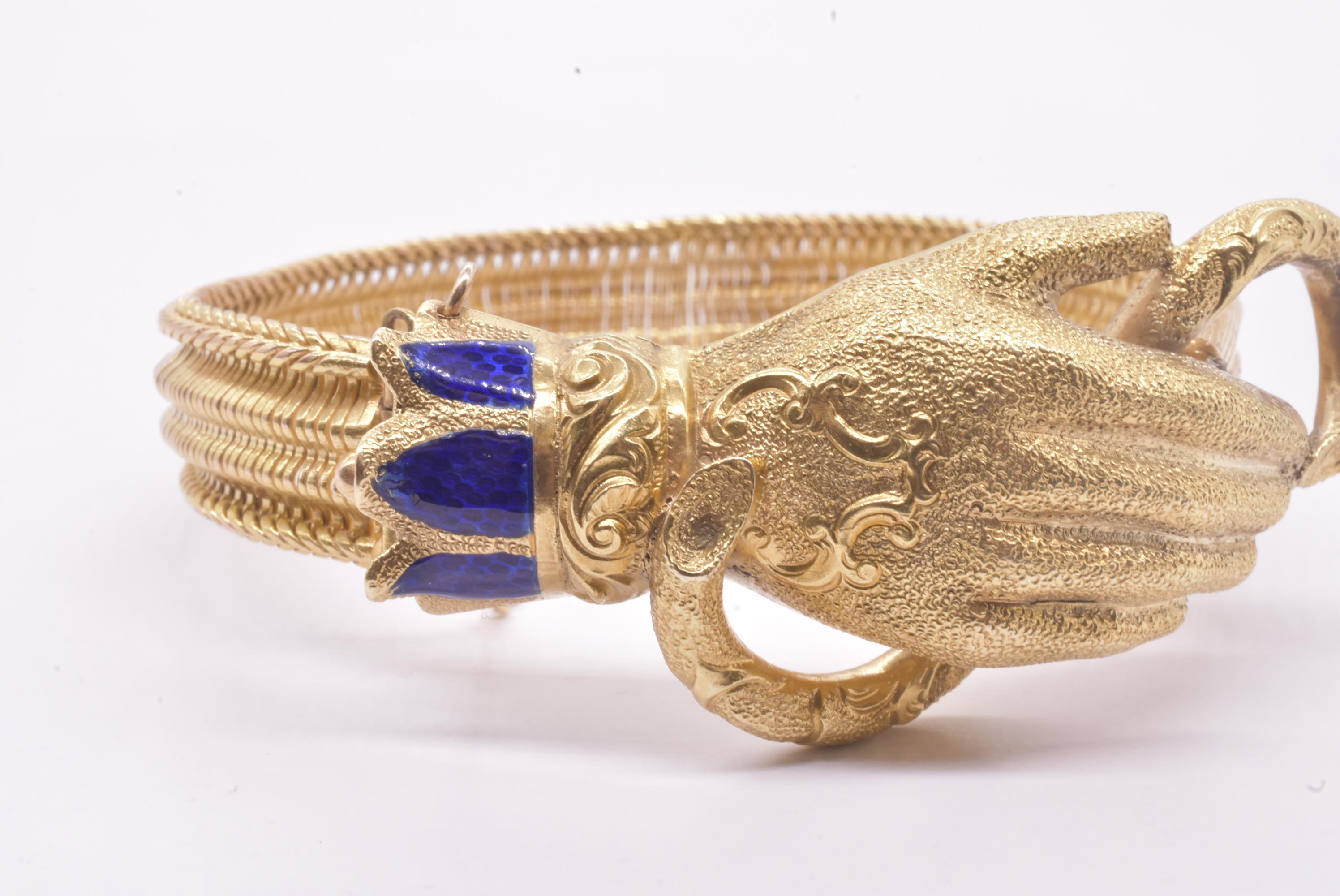 Georgian C1840 Antique 18k Figural Gloved Hand Bracelet W Guilloche Enamel Blue Cuffs z