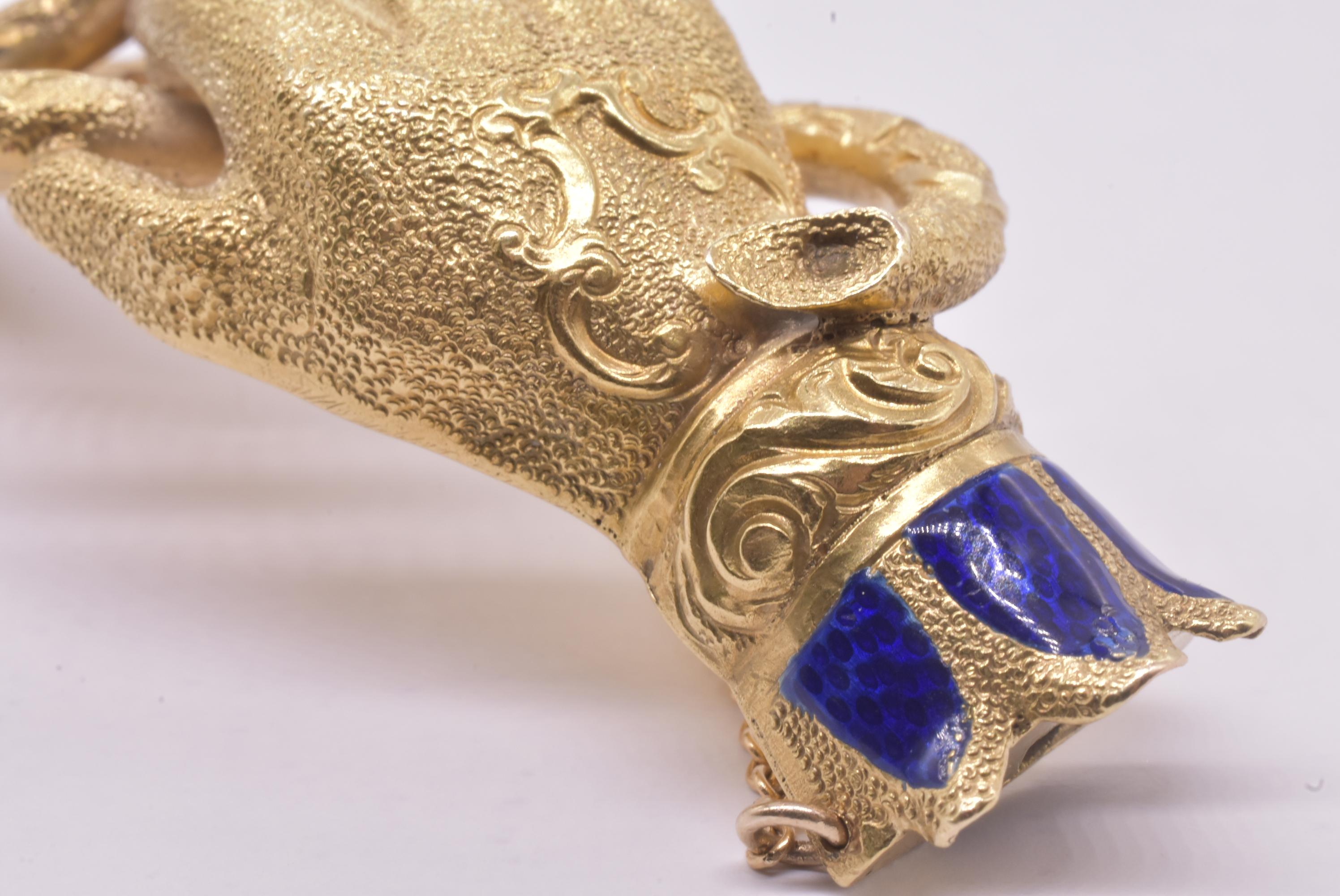 C1840 Antique 18k Figural Gloved Hand Bracelet W Guilloche Enamel Blue Cuffs z 5