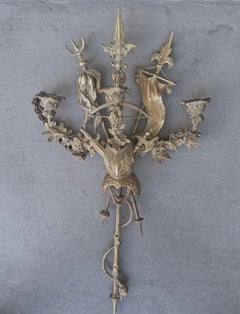 c1840 Gran candelabro de pared heráldico francés Luis XIV de bronce dorado