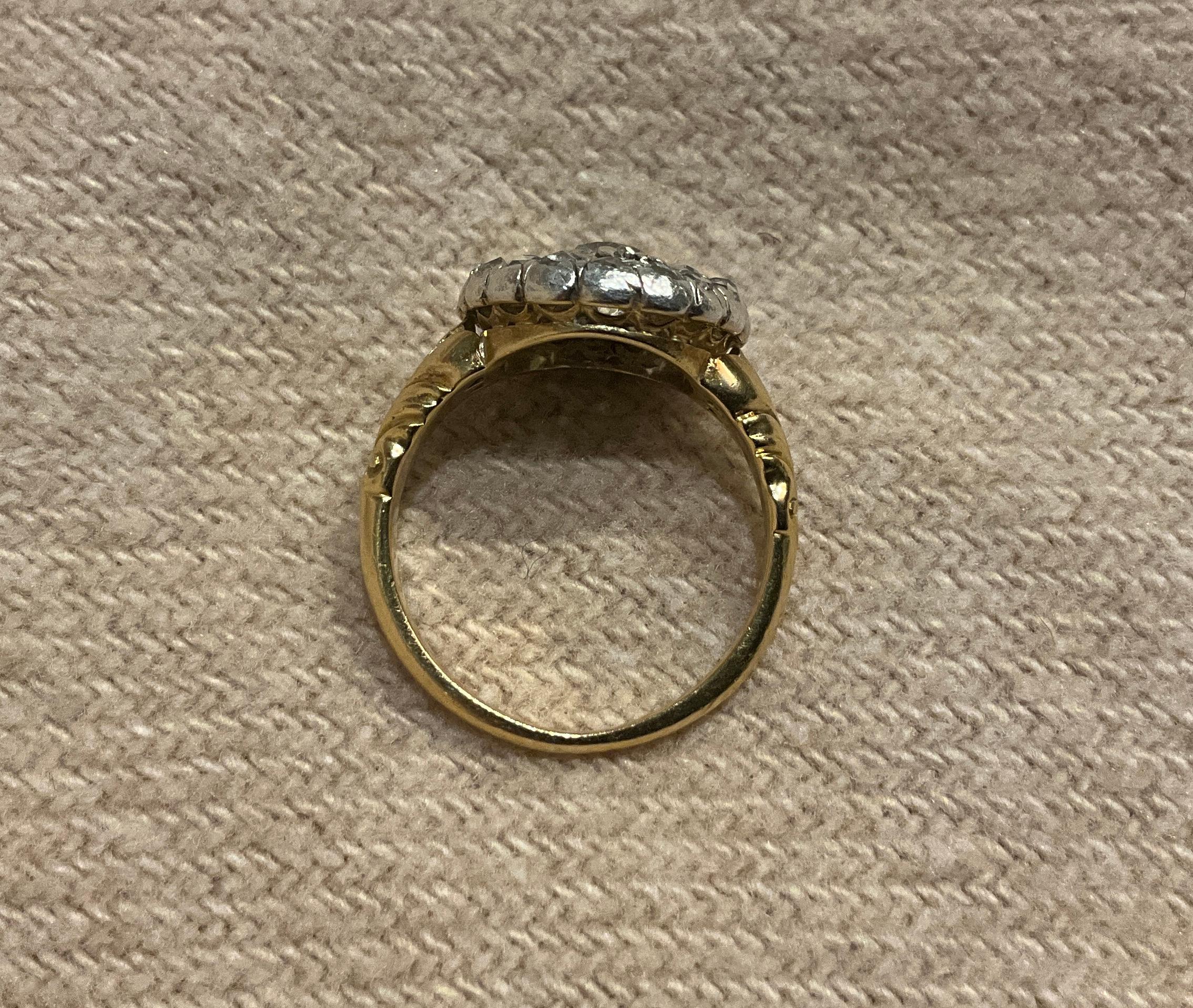 C1830 Old Cut and Rose Cut Late Georgian Diamond Cluster Ring For Sale 5