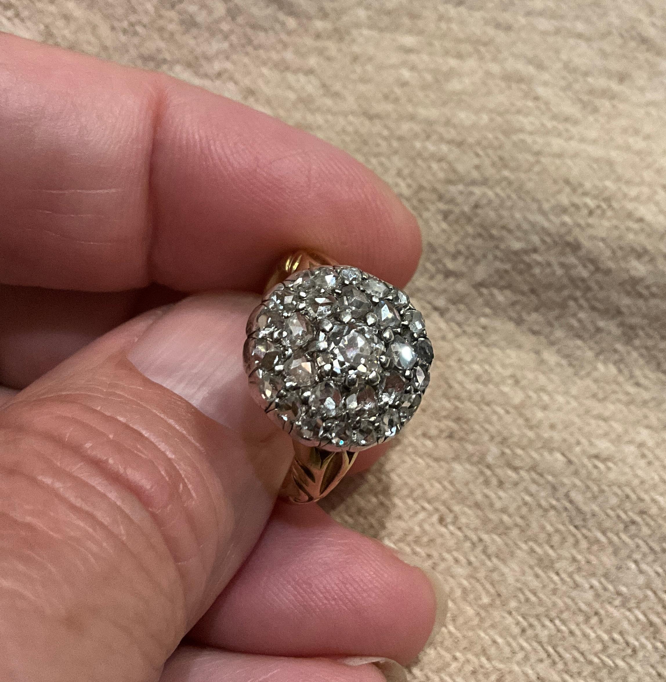 C1830 Old Cut and Rose Cut Late Georgian Diamond Cluster Ring For Sale 6