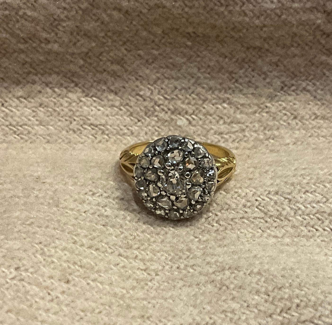 C1830 Old Cut and Rose Cut Late Georgian Diamond Cluster Ring For Sale 7