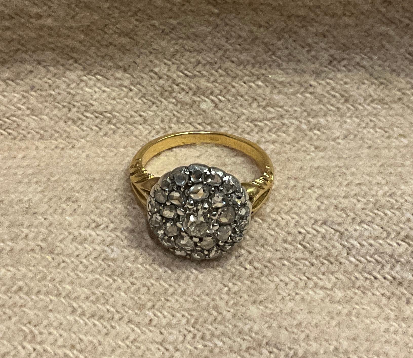 C1830 Old Cut and Rose Cut Late Georgian Diamond Cluster Ring For Sale 8