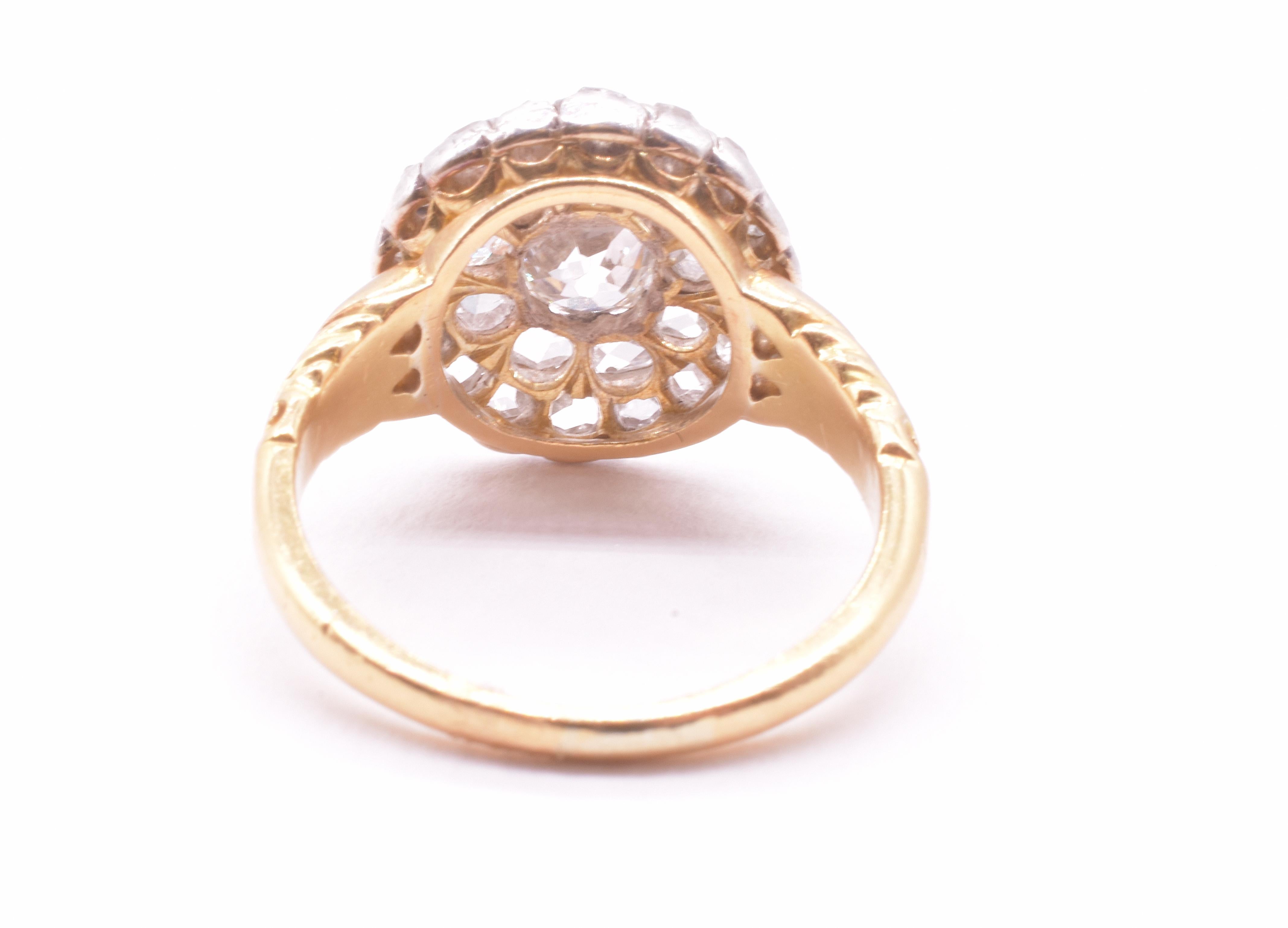 Old Mine Cut C1830 Old Cut and Rose Cut Late Georgian Diamond Cluster Ring For Sale
