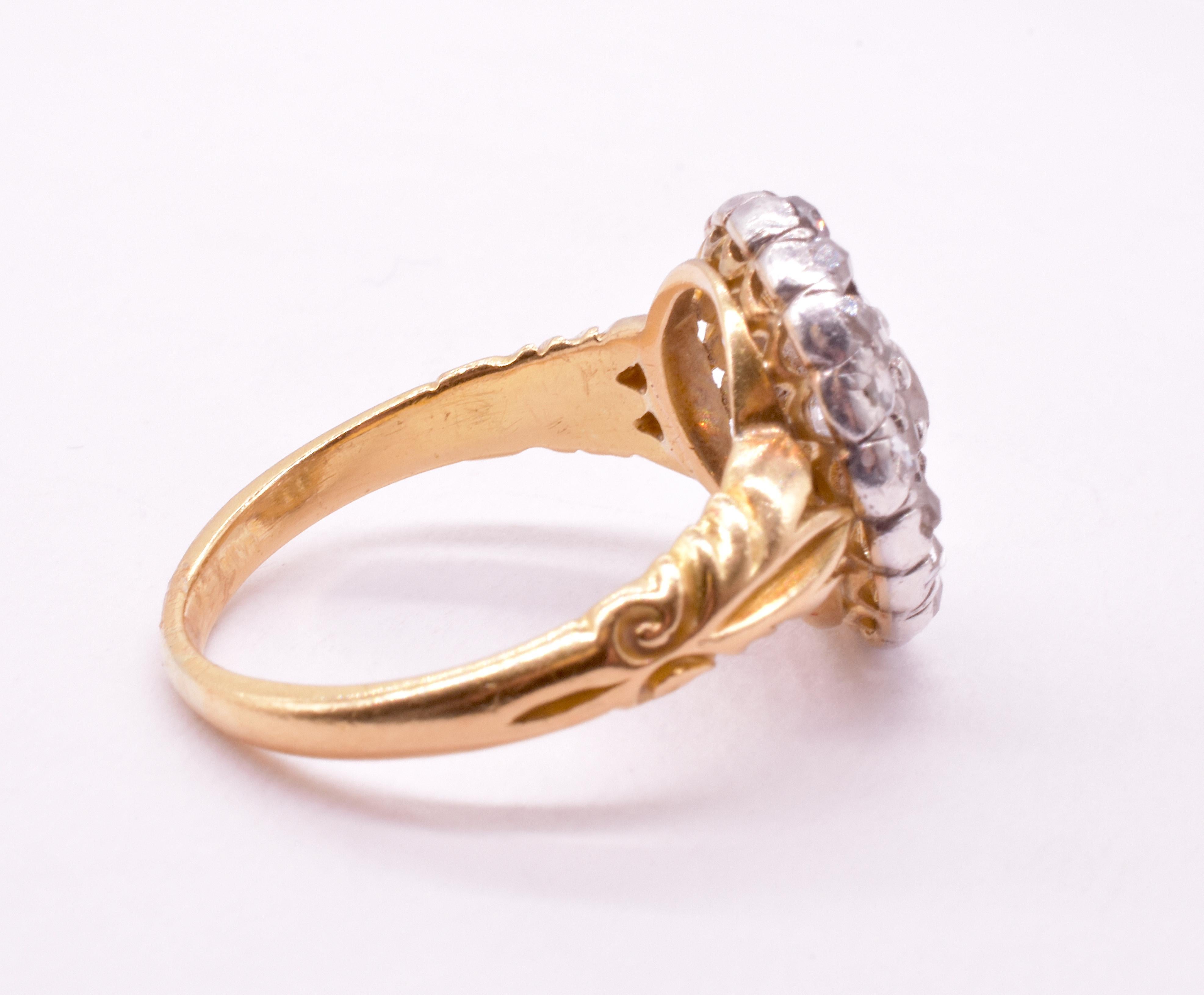 Women's or Men's C1830 Old Cut and Rose Cut Late Georgian Diamond Cluster Ring For Sale