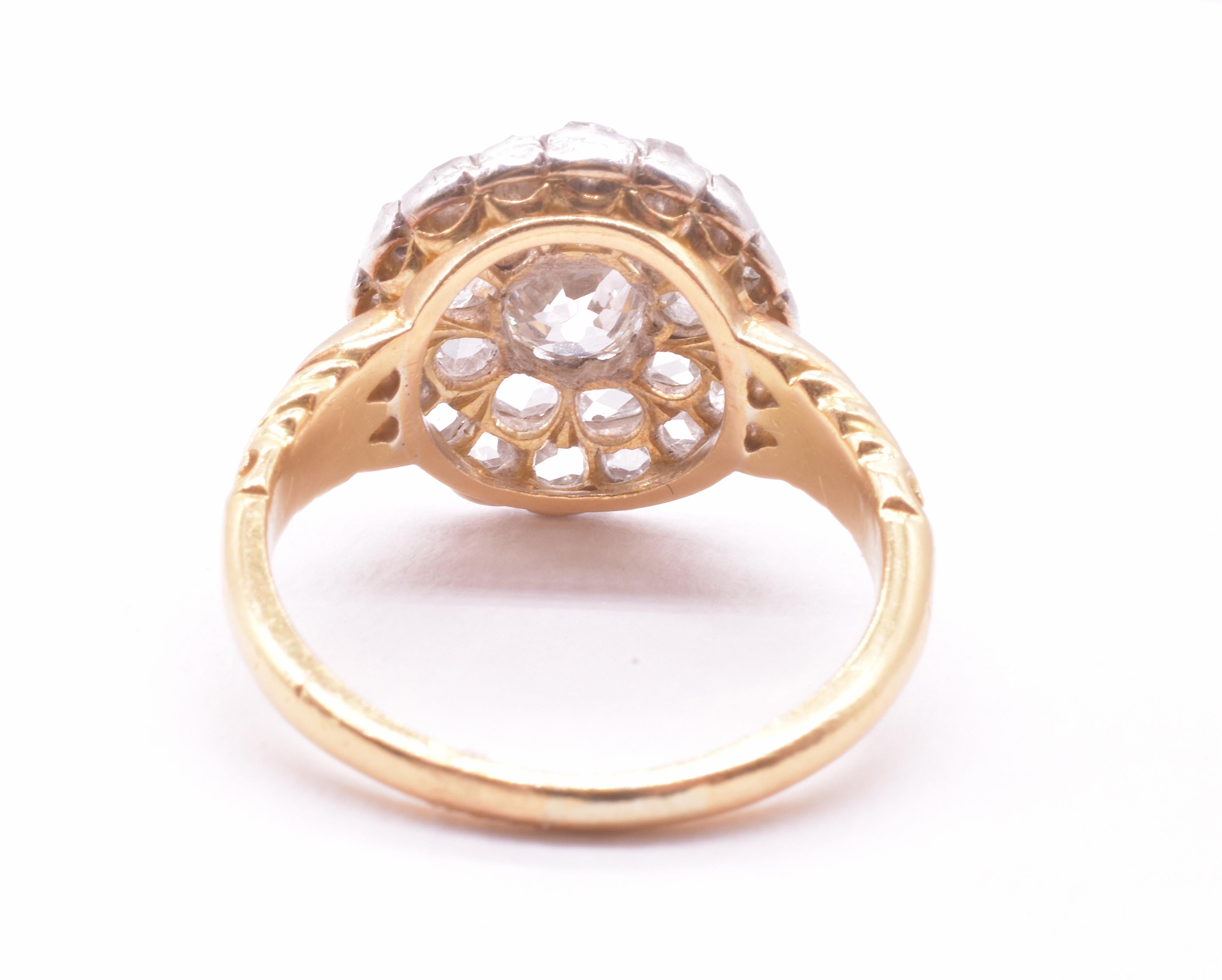 C1830 Old Cut and Rose Cut Late Georgian Diamond Cluster Ring For Sale 1