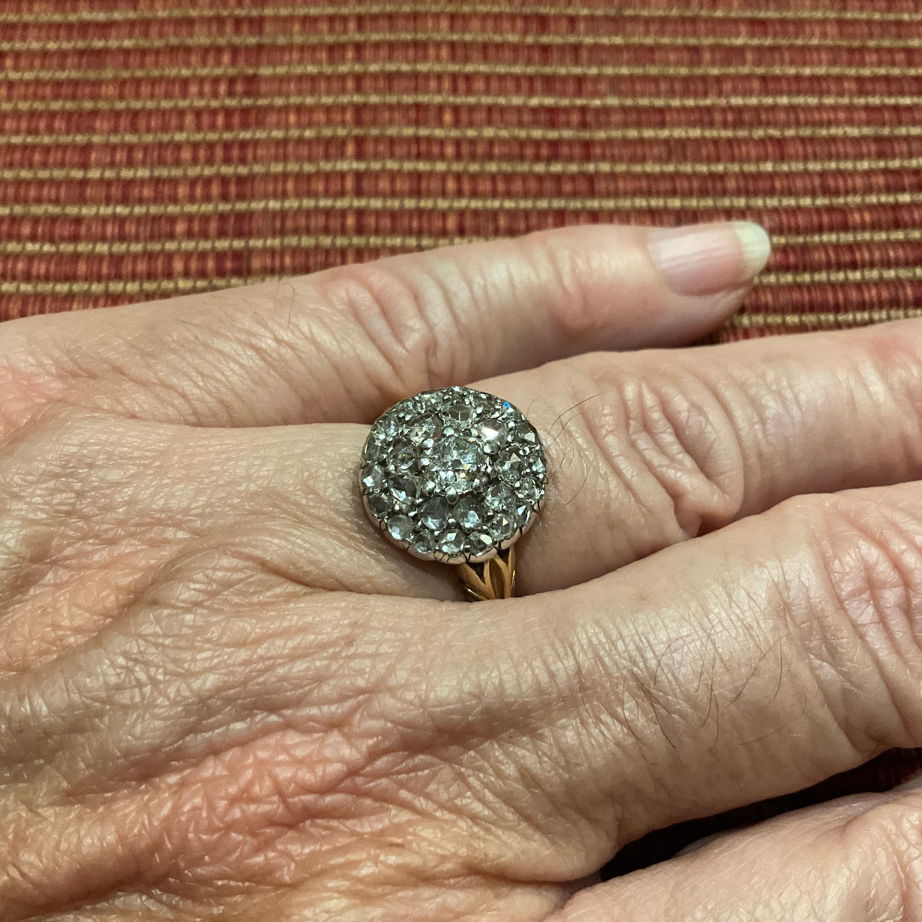 C1830 Old Cut and Rose Cut Late Georgian Diamond Cluster Ring For Sale 2