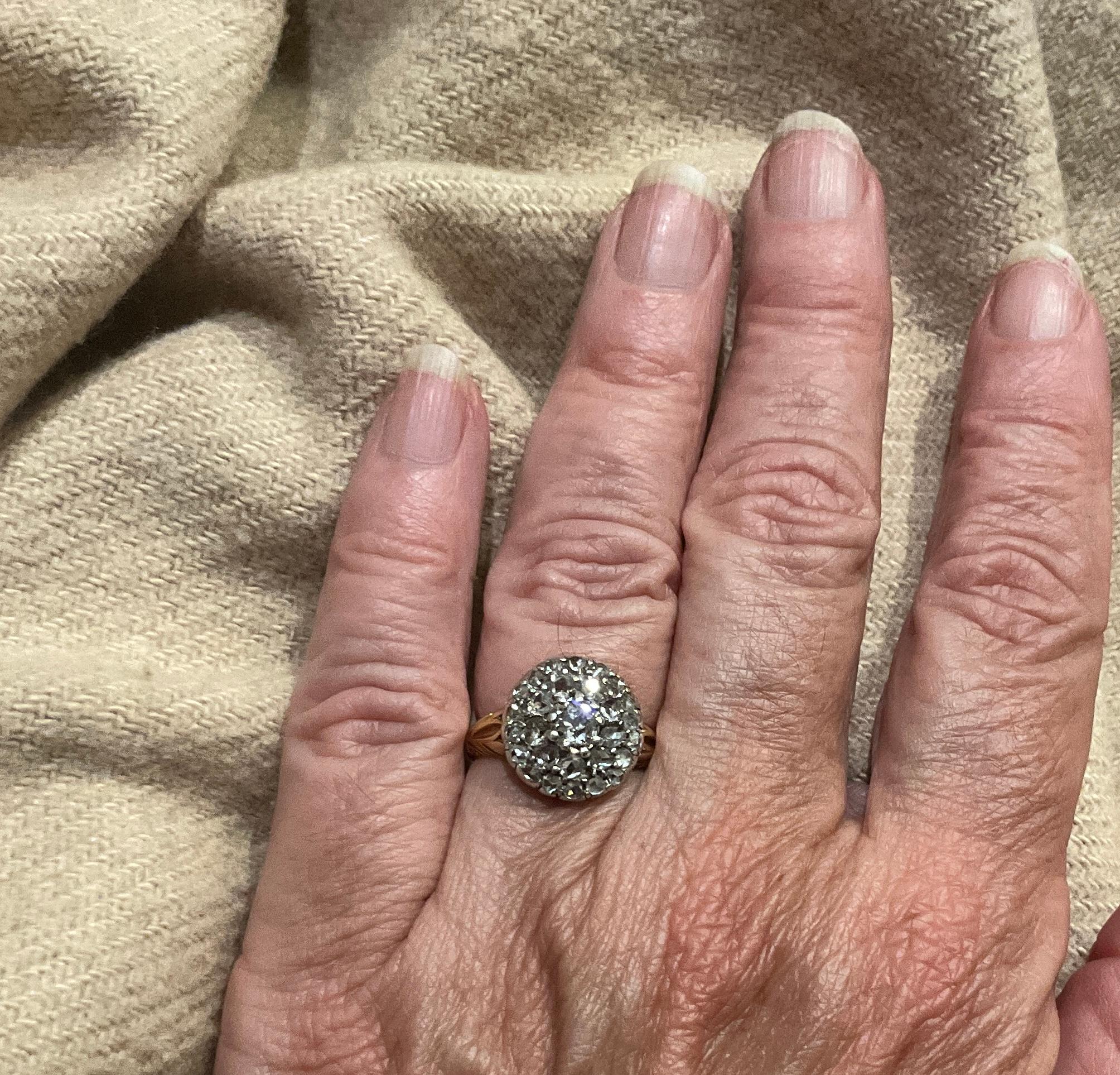 C1830 Old Cut and Rose Cut Late Georgian Diamond Cluster Ring For Sale 3