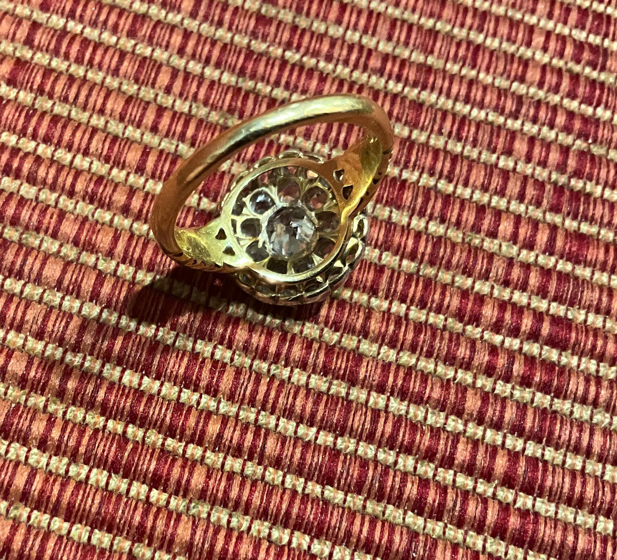 C1830 Old Cut and Rose Cut Late Georgian Diamond Cluster Ring For Sale 4