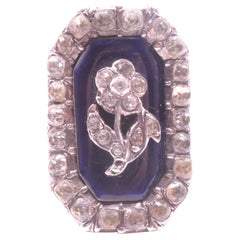 Bague églomese octogonale en argent émaillé avec motif Forget Me Not Design, C1850