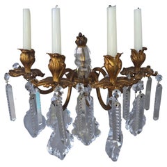 c1850 French Louis XV Gilt Bronze w/ Crystal Candle Holder Sconce Manor/ Castle