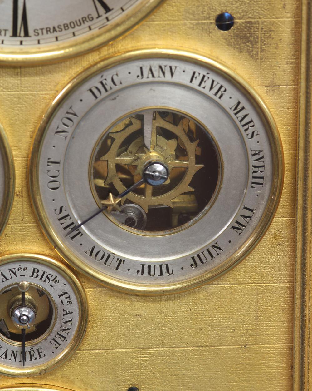 c.1850 French Multi-Dial Perpetual Calendar Mantle Clock with Rotating Moon In Good Condition For Sale In Greenlawn, NY