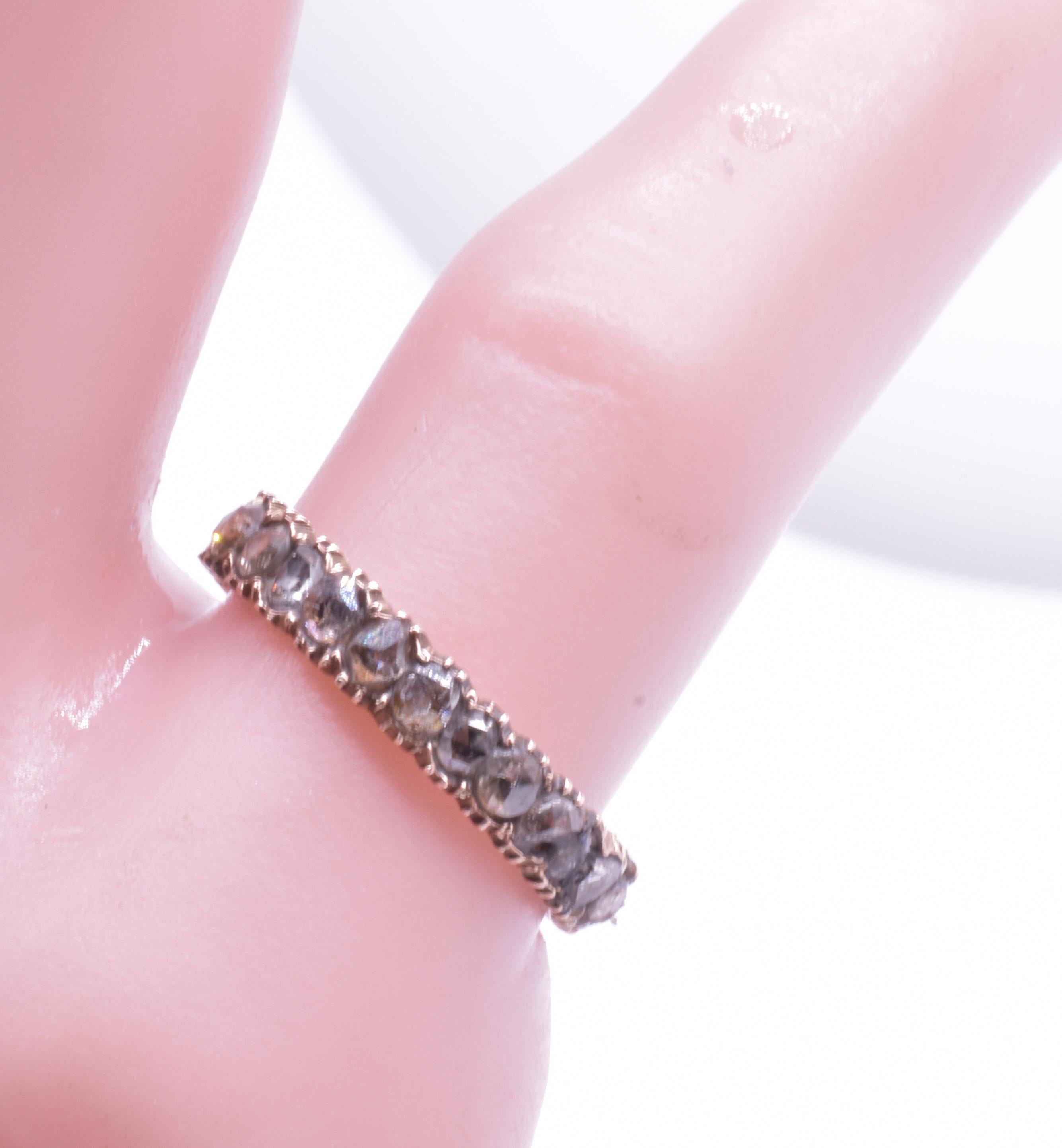 Rose Cut Early Victorian Rose Diamond Eternity Band Ring in 9K, circa 1855