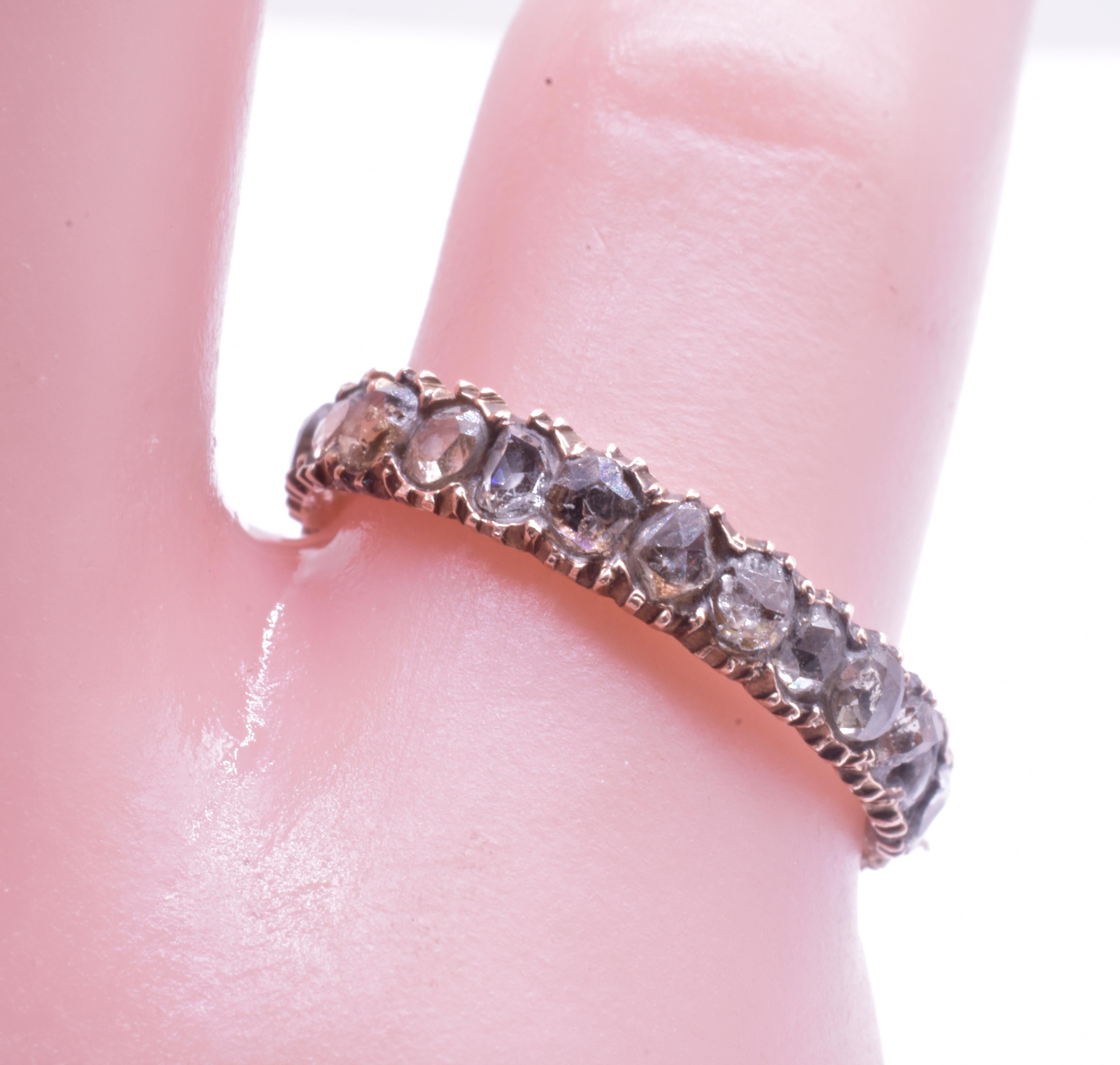 Early Victorian Rose Diamond Eternity Band Ring in 9K, circa 1855 In Excellent Condition In Baltimore, MD
