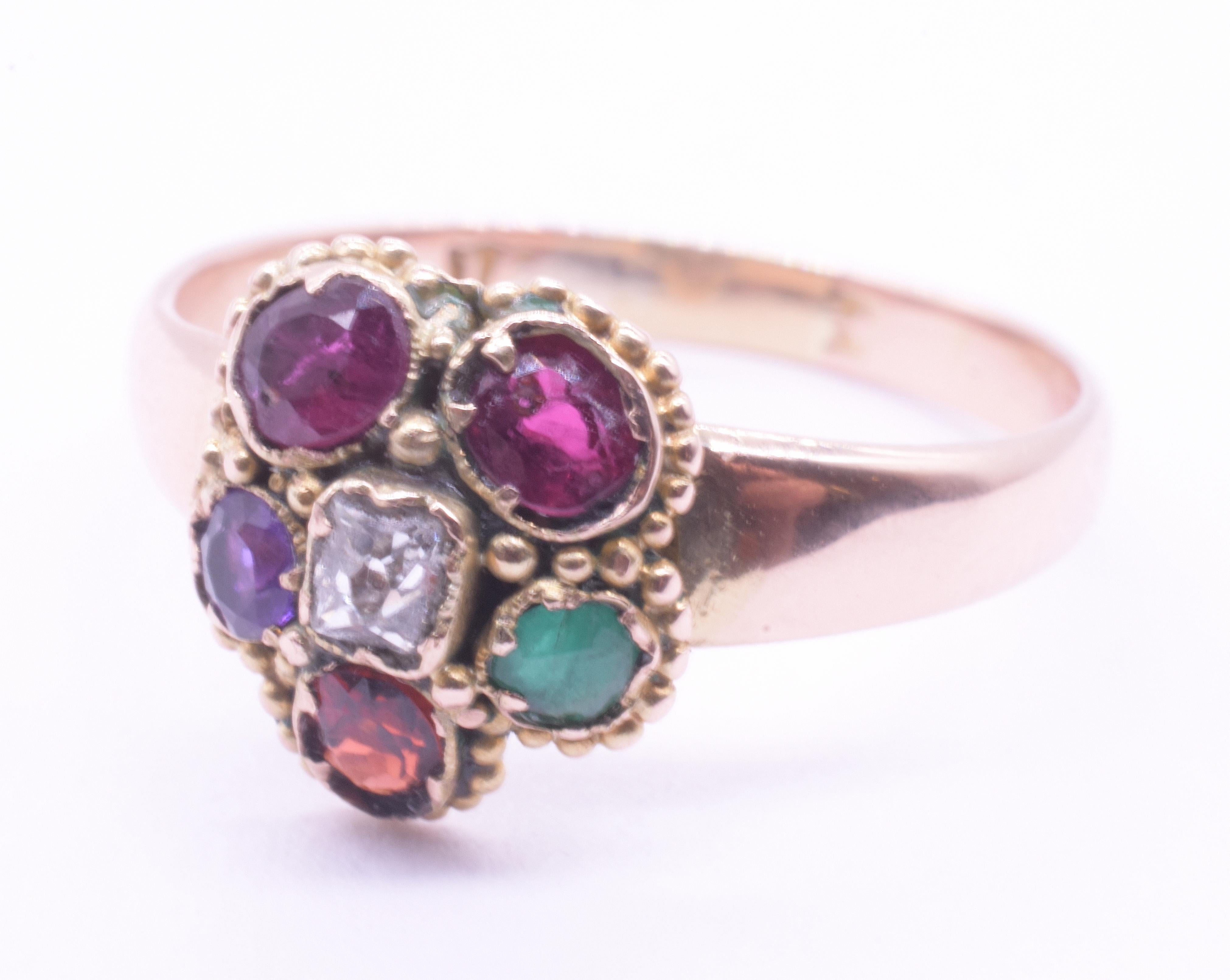 C.1860 15K REGARD Anillo Floral c Rubí, Esmeralda, Granate, Amatista, Rubí, Diam en venta 5