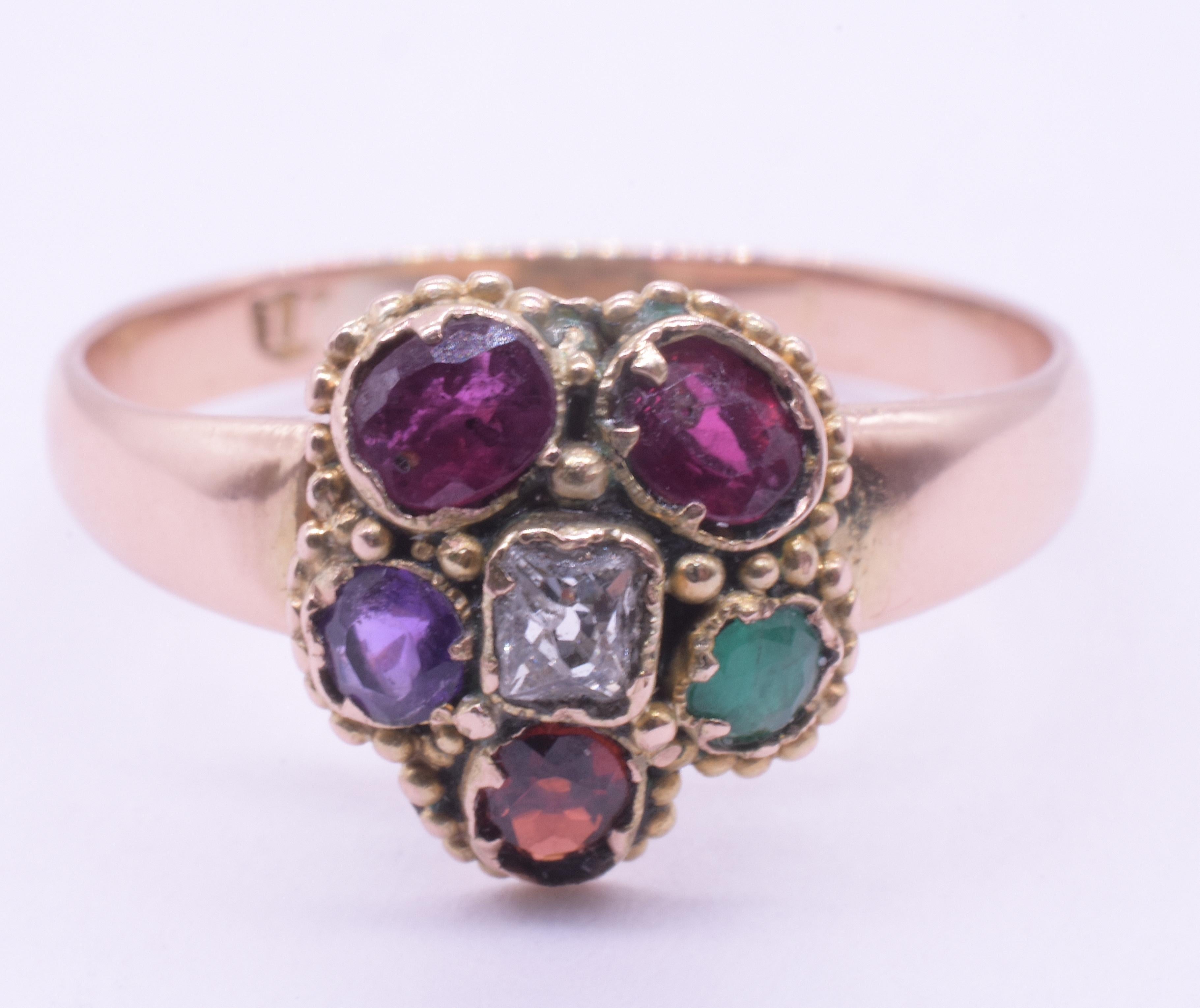 C.1860 15K REGARD Anillo Floral c Rubí, Esmeralda, Granate, Amatista, Rubí, Diam en venta 6