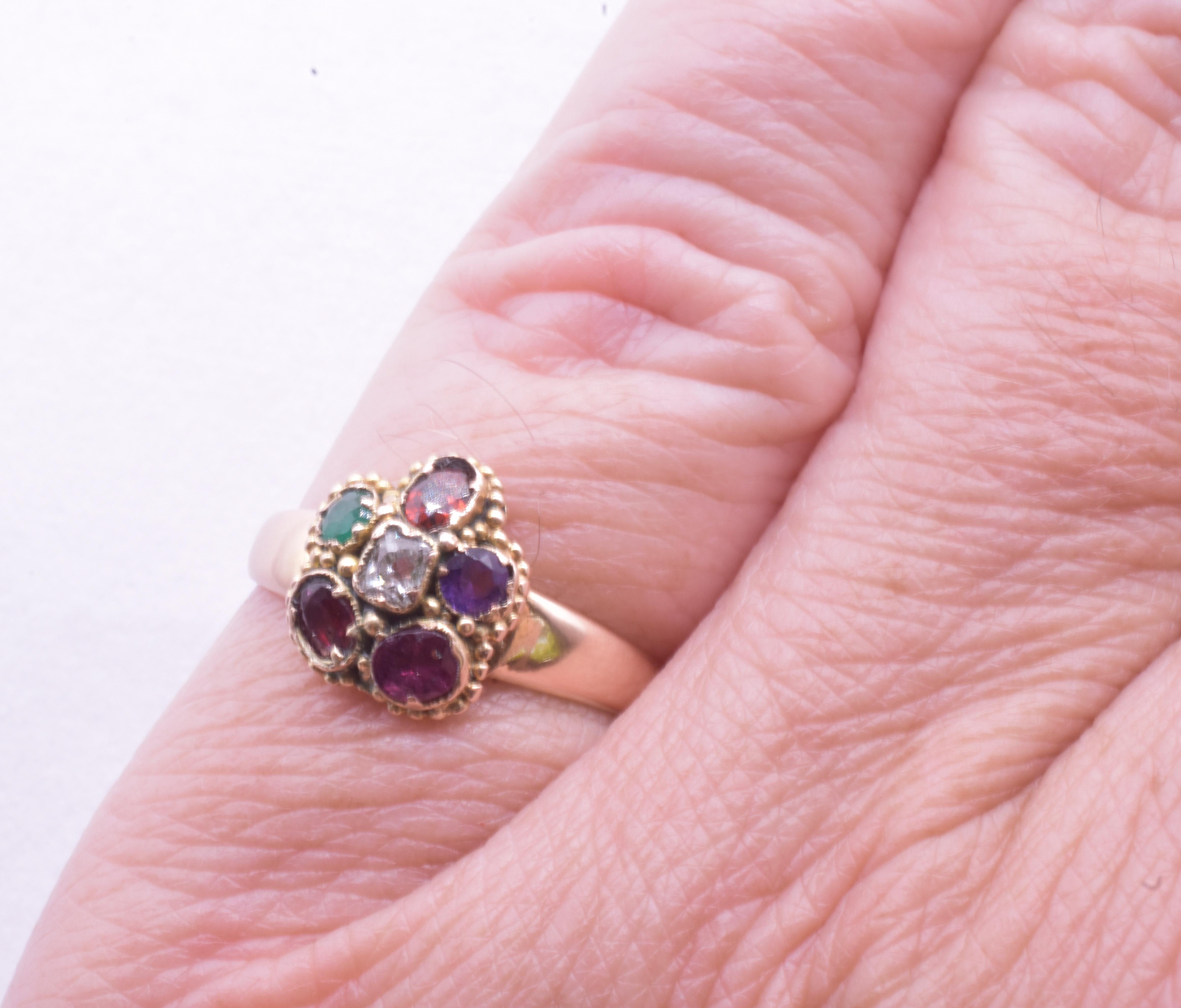 C.1860 15K REGARD Anillo Floral c Rubí, Esmeralda, Granate, Amatista, Rubí, Diam en venta 1