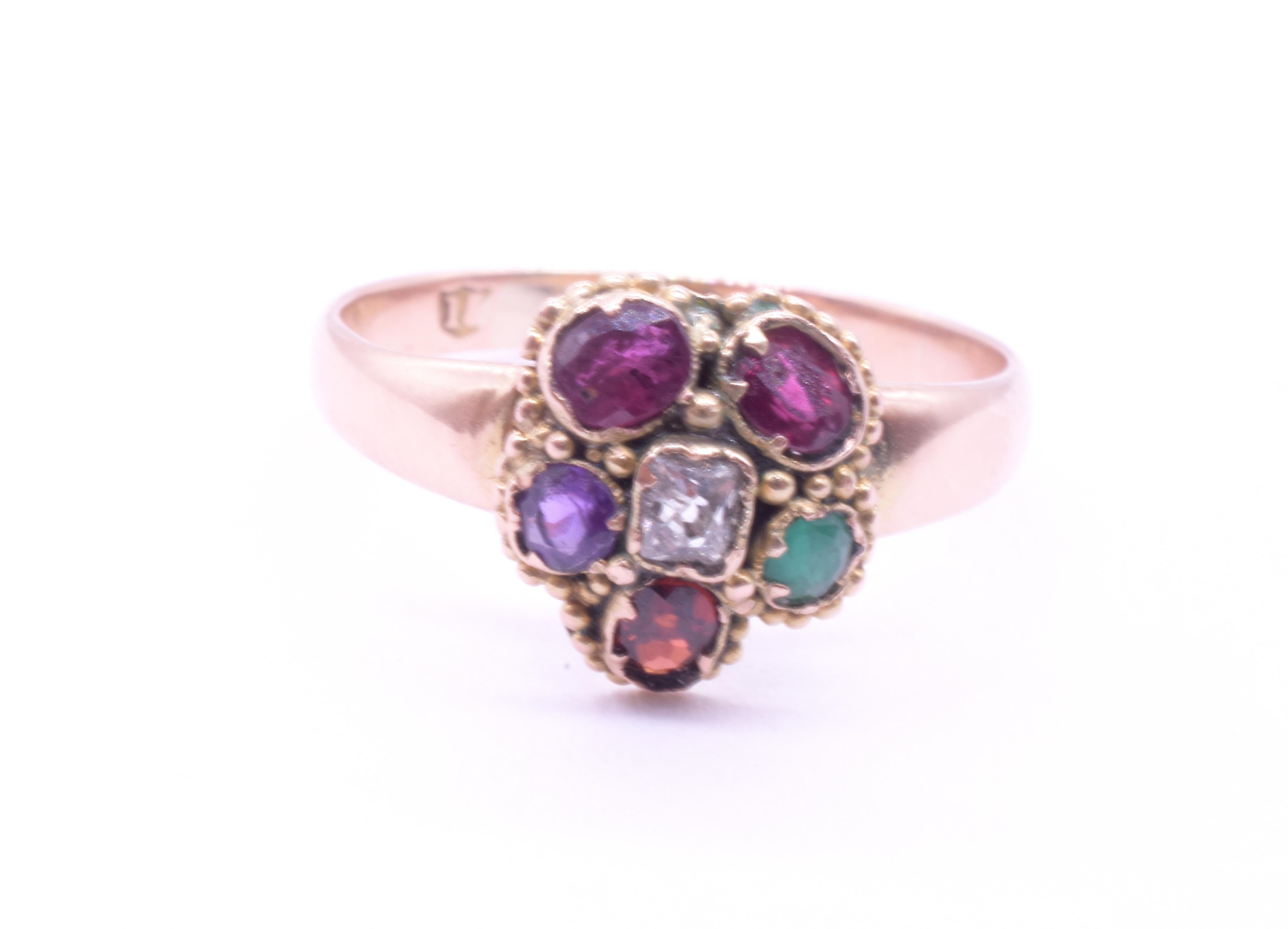 C.1860 15K REGARD Anillo Floral c Rubí, Esmeralda, Granate, Amatista, Rubí, Diam en venta 2