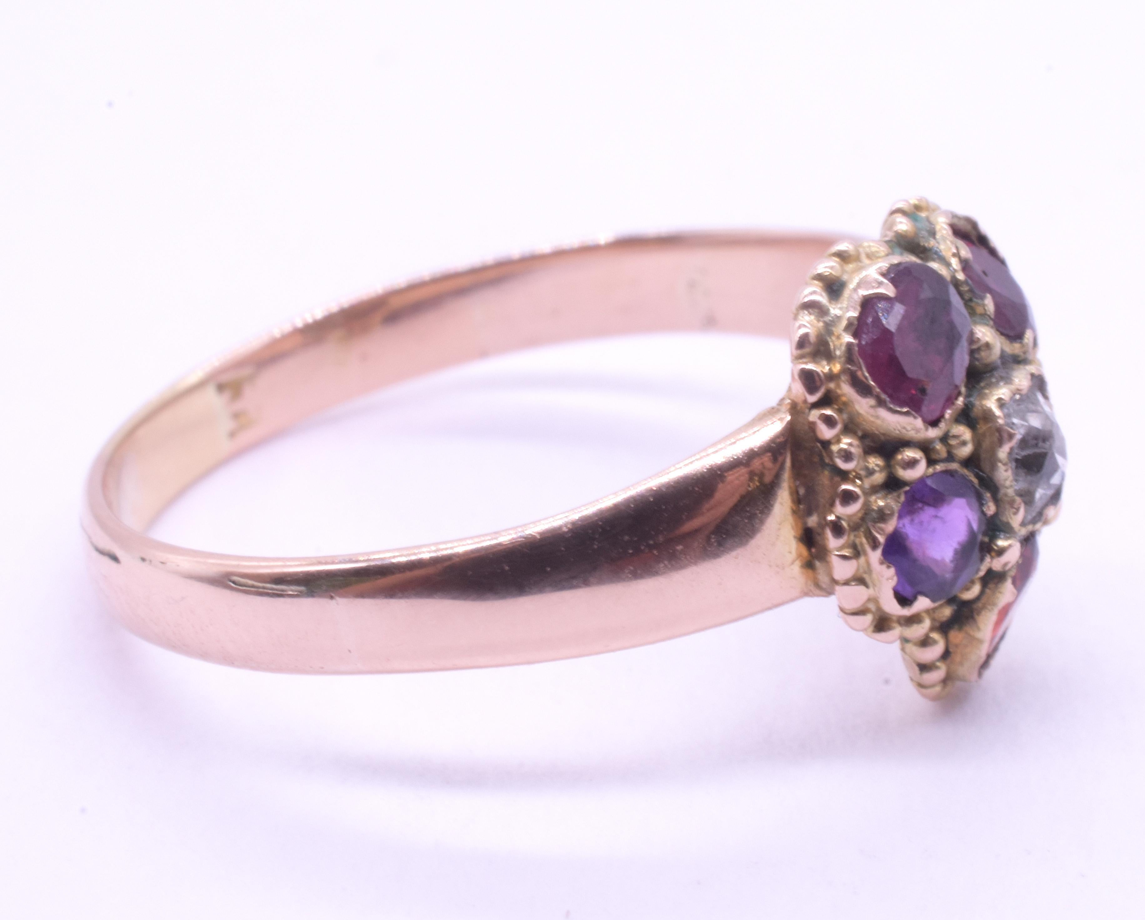 C.1860 15K REGARD Anillo Floral c Rubí, Esmeralda, Granate, Amatista, Rubí, Diam en venta 3