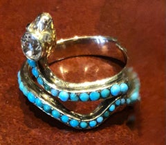 c1860 15K yellow gold Turquoise snake ring