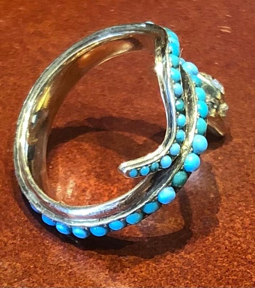 c1860 15K yellow gold Turquoise snake ring For Sale 1