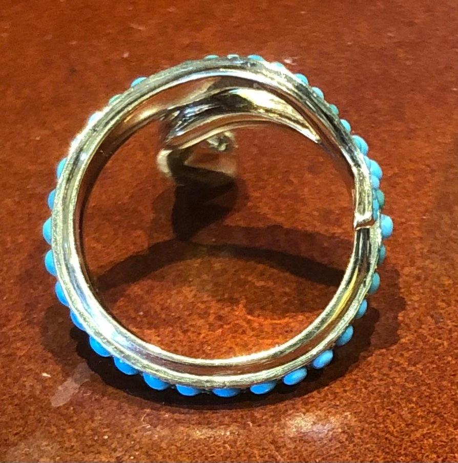 c1860 15K yellow gold Turquoise snake ring For Sale 2