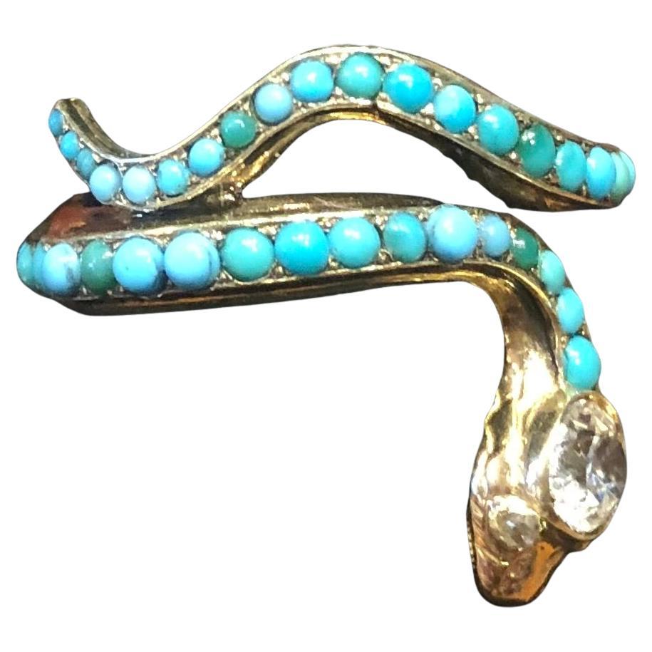 c1860 15K yellow gold Turquoise snake ring For Sale