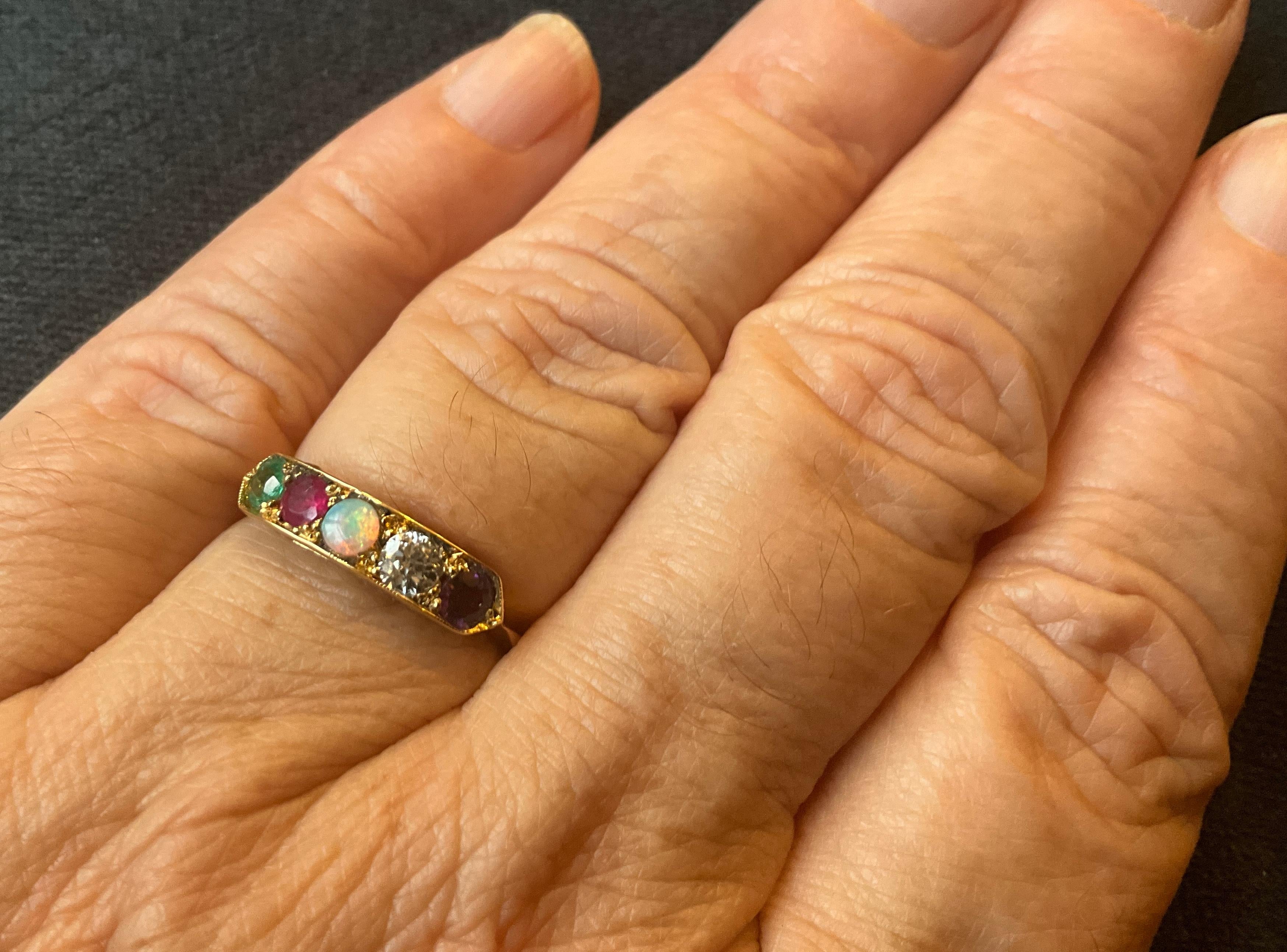 C.1860 18k 5 Stone Romantic Message Ring ADORE 3