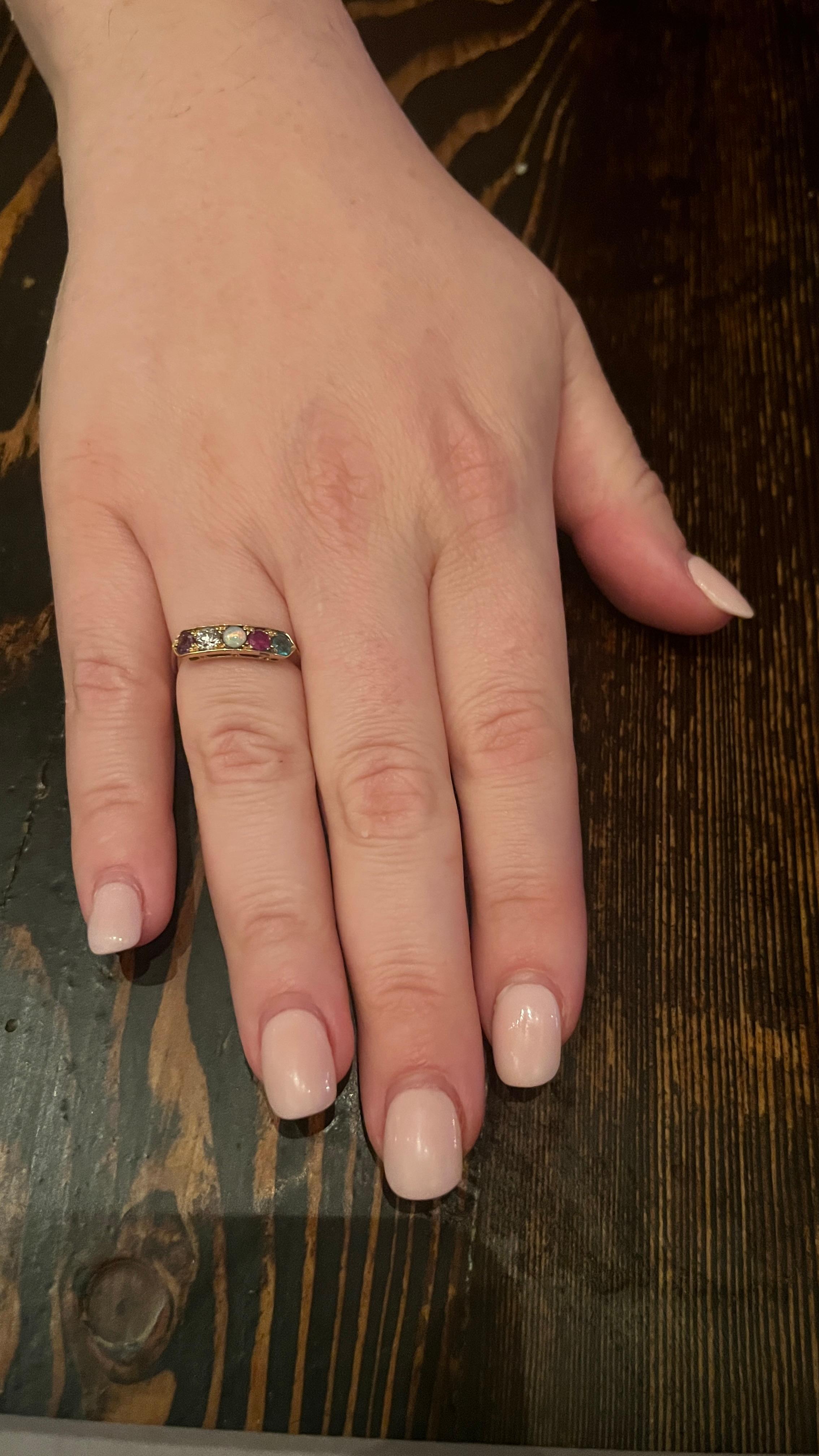 C.1860 18k 5 Stone Romantic Message Ring ADORE 4
