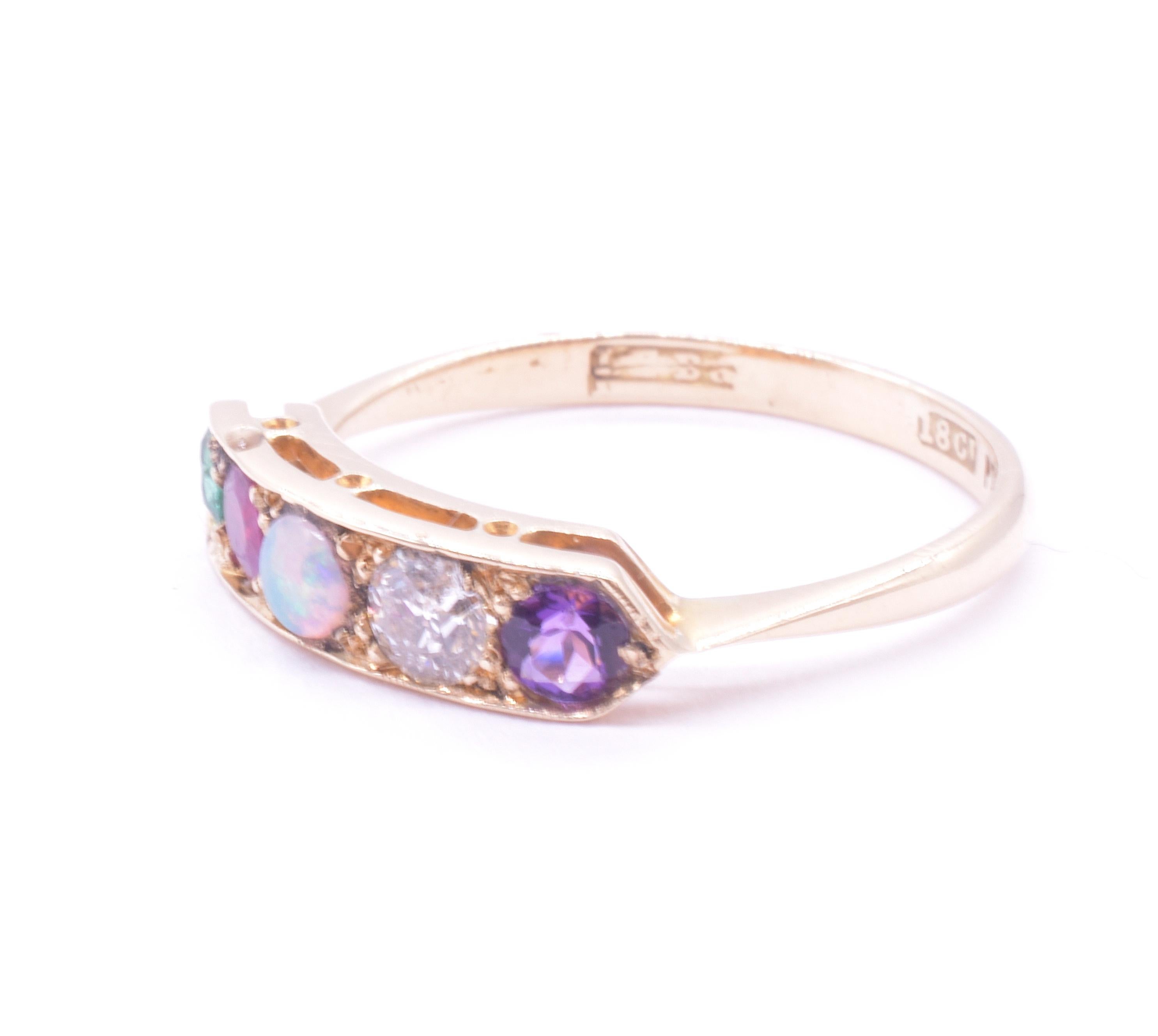 Victorian C.1860 18k 5 Stone Romantic Message Ring ADORE
