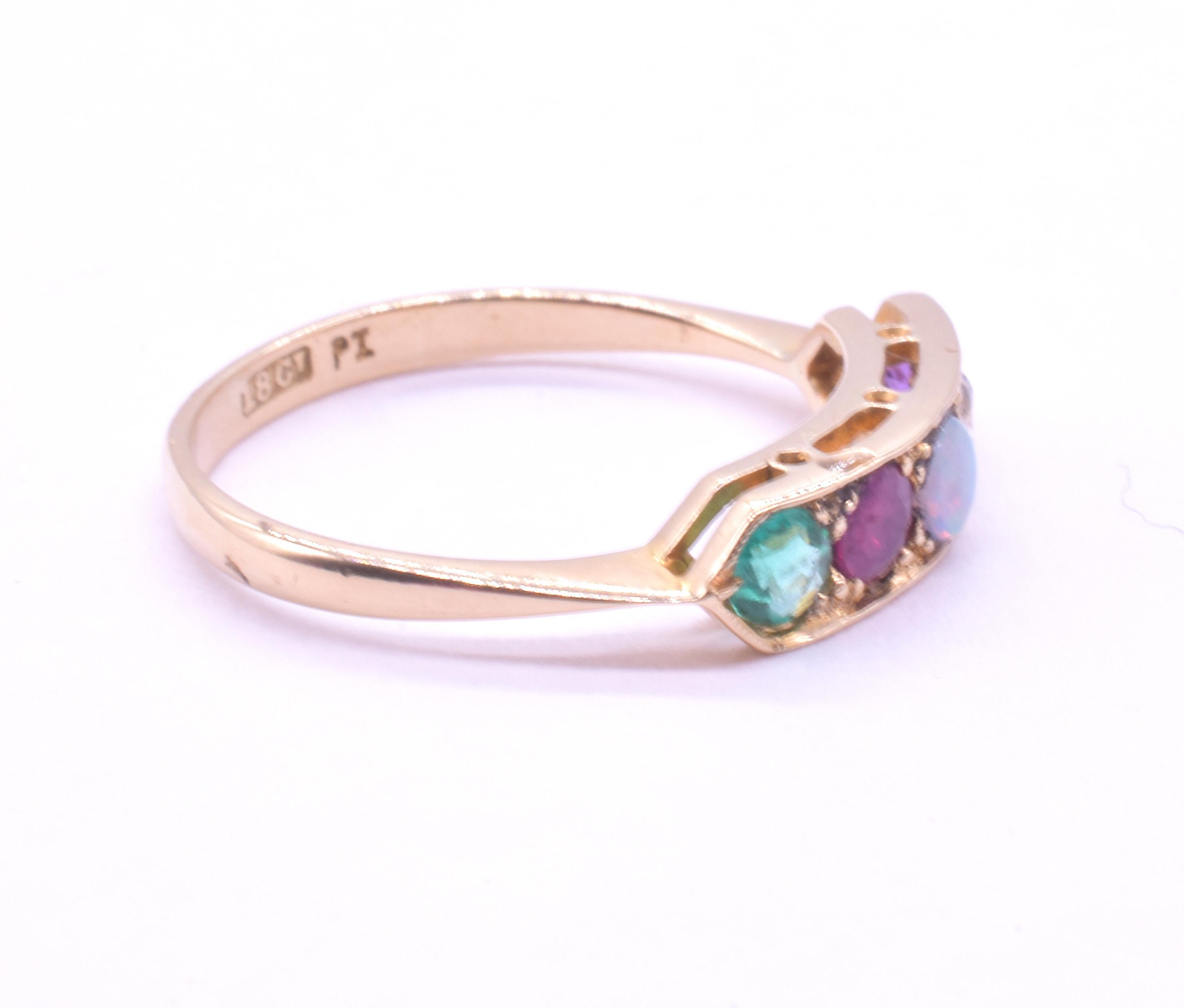 Emerald Cut C.1860 18k 5 Stone Romantic Message Ring ADORE