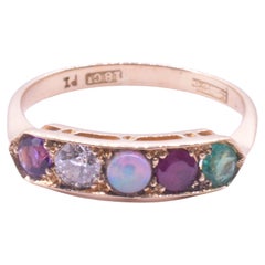 Antique C.1860 18k 5 Stone Romantic Message Ring ADORE