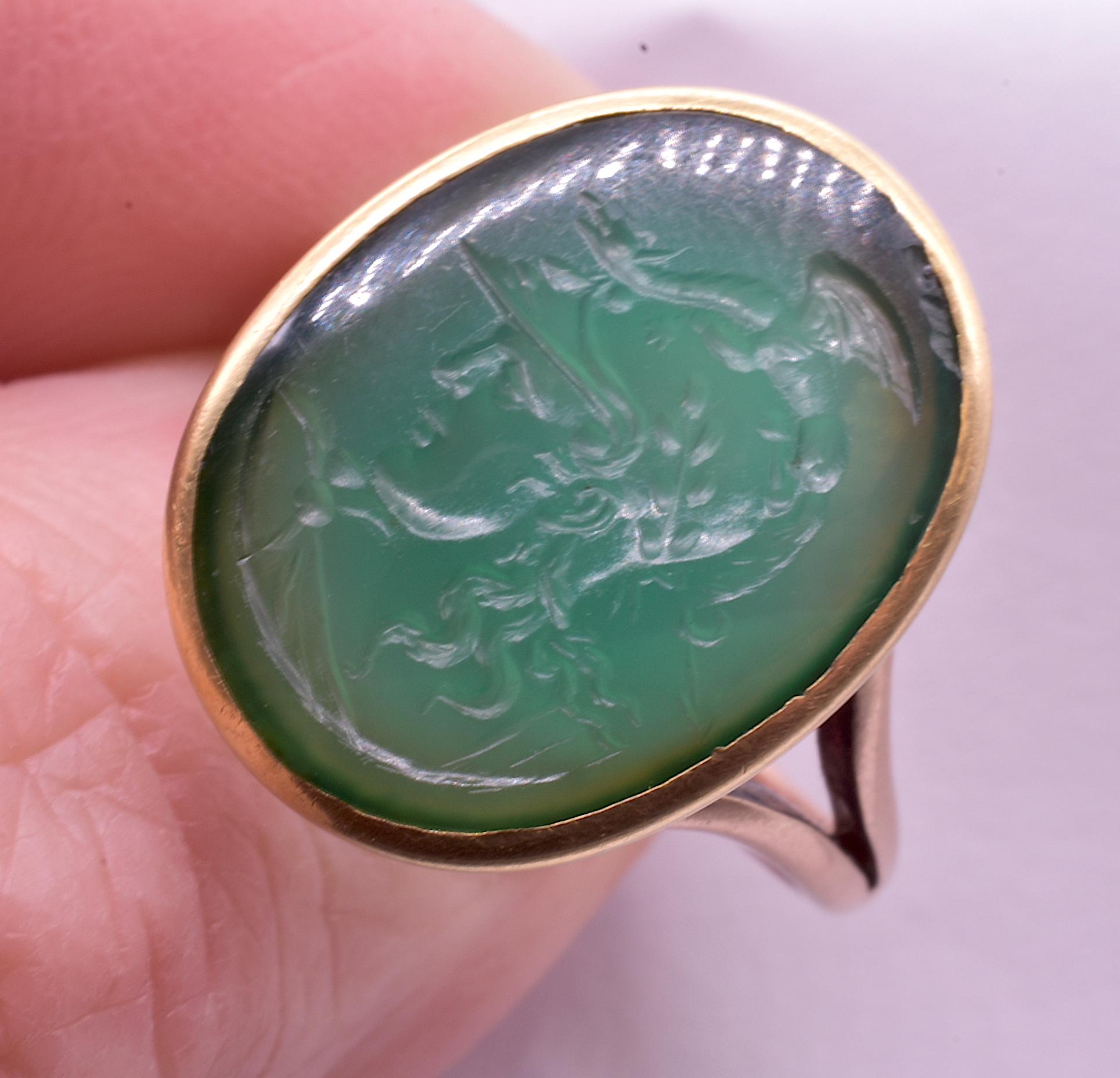 Victorian C1860 Agate Signet Ring of Bust of Helmeted Warrior, Probably Menelaus