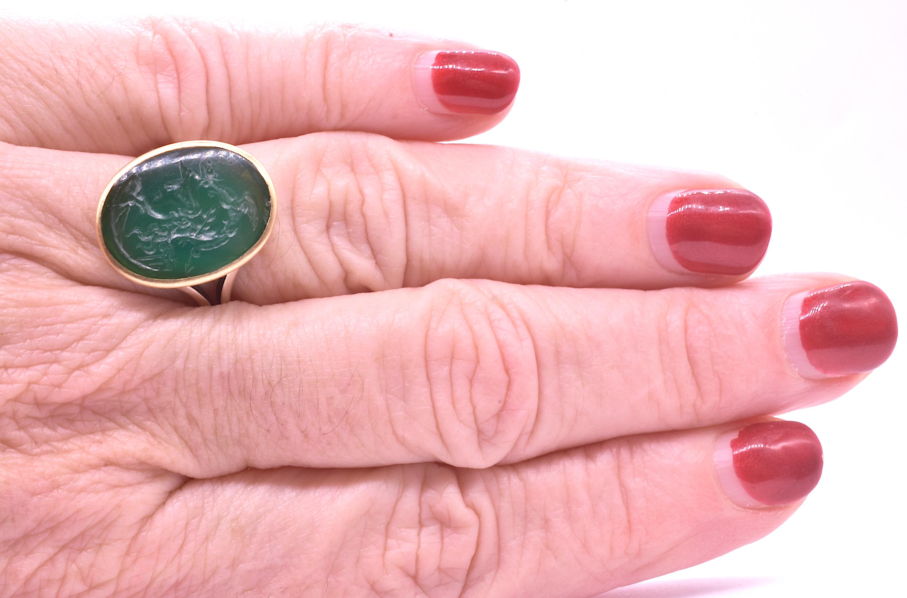 Cabochon C1860 Agate Signet Ring of Bust of Helmeted Warrior, Probably Menelaus