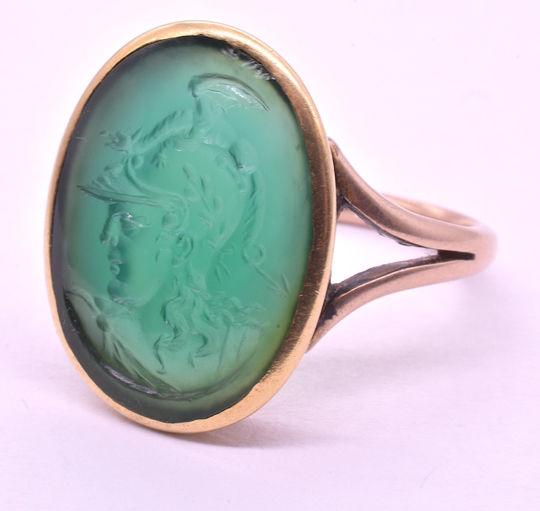 Women's or Men's C1860 Agate Signet Ring of Bust of Helmeted Warrior, Probably Menelaus